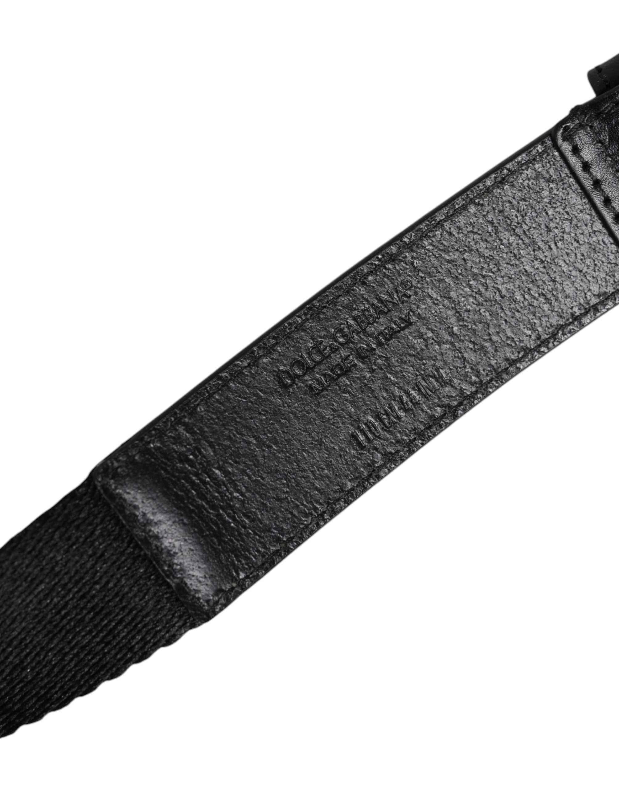 Dolce & Gabbana Black White Printed Metal Logo Buckle Belt