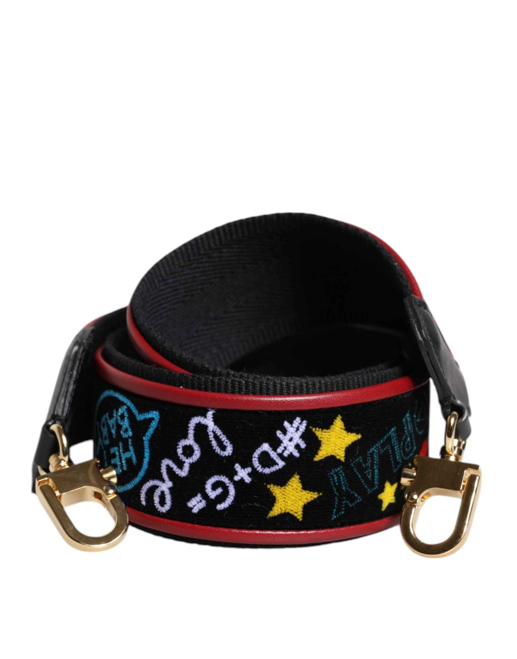 Dolce & Gabbana Black Cotton Printed Bag Shoulder Strap