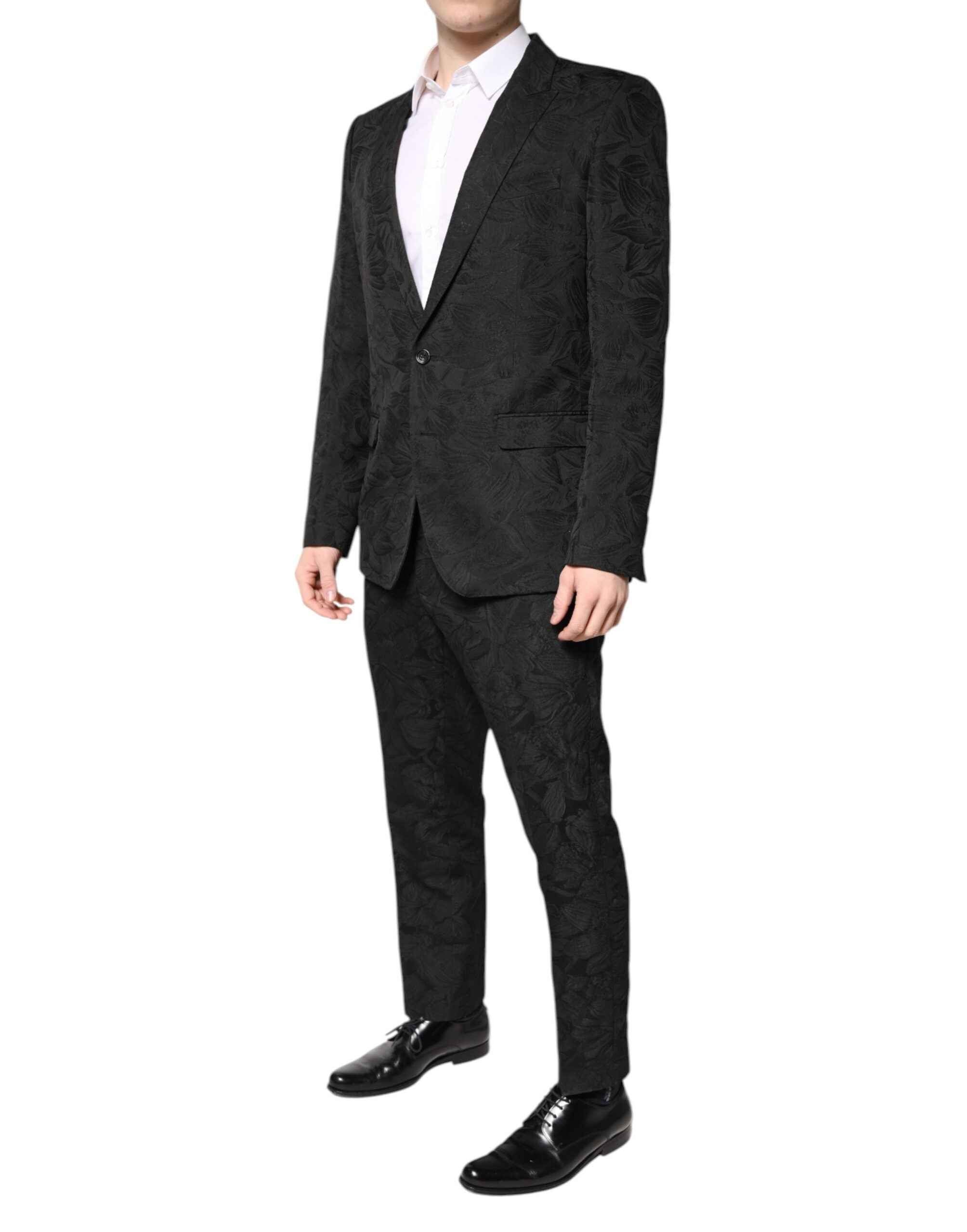 Dolce & Gabbana Black Polyester Floral Jacquard 2 Piece Suit