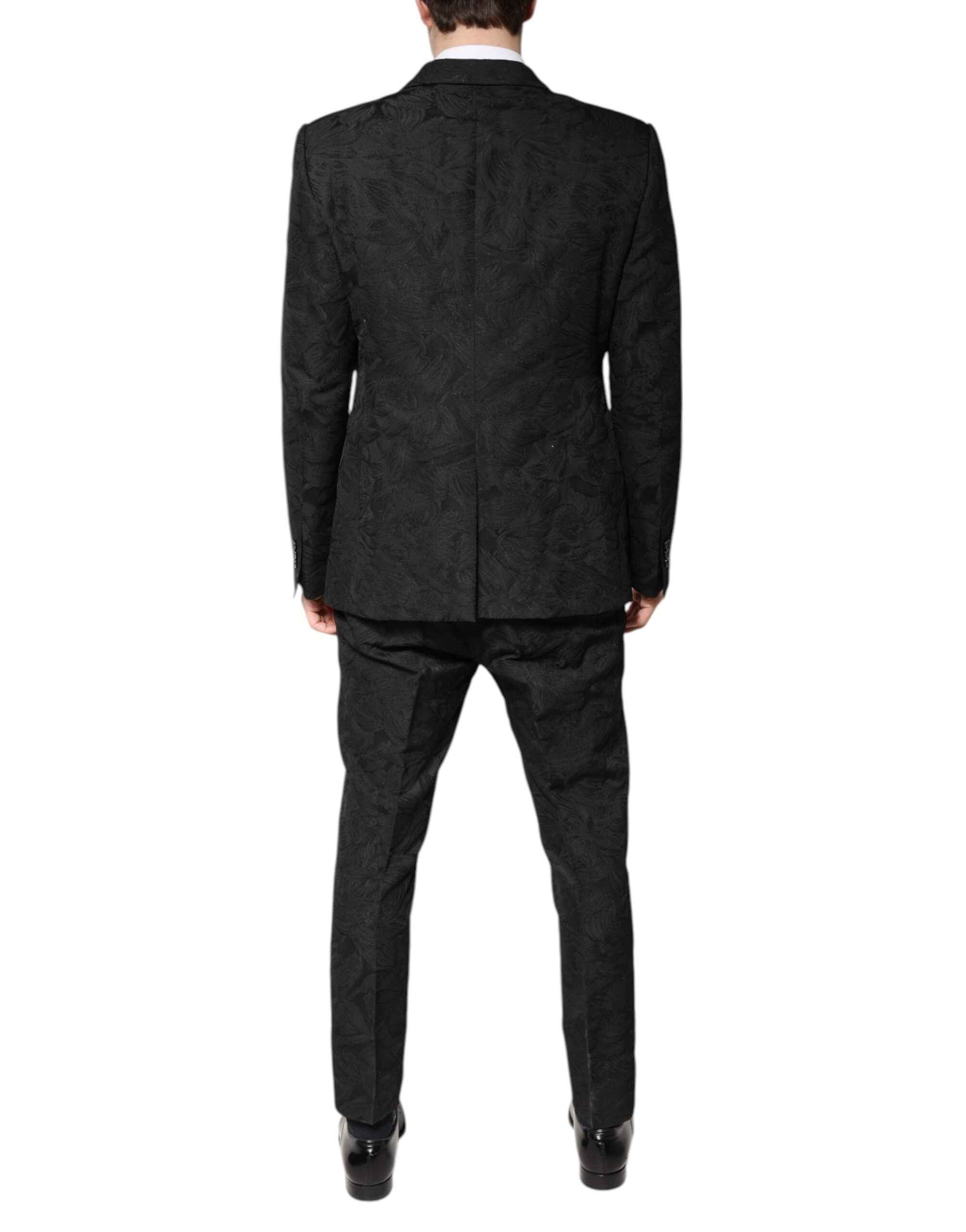 Dolce & Gabbana Black Polyester Floral Jacquard 2 Piece Suit