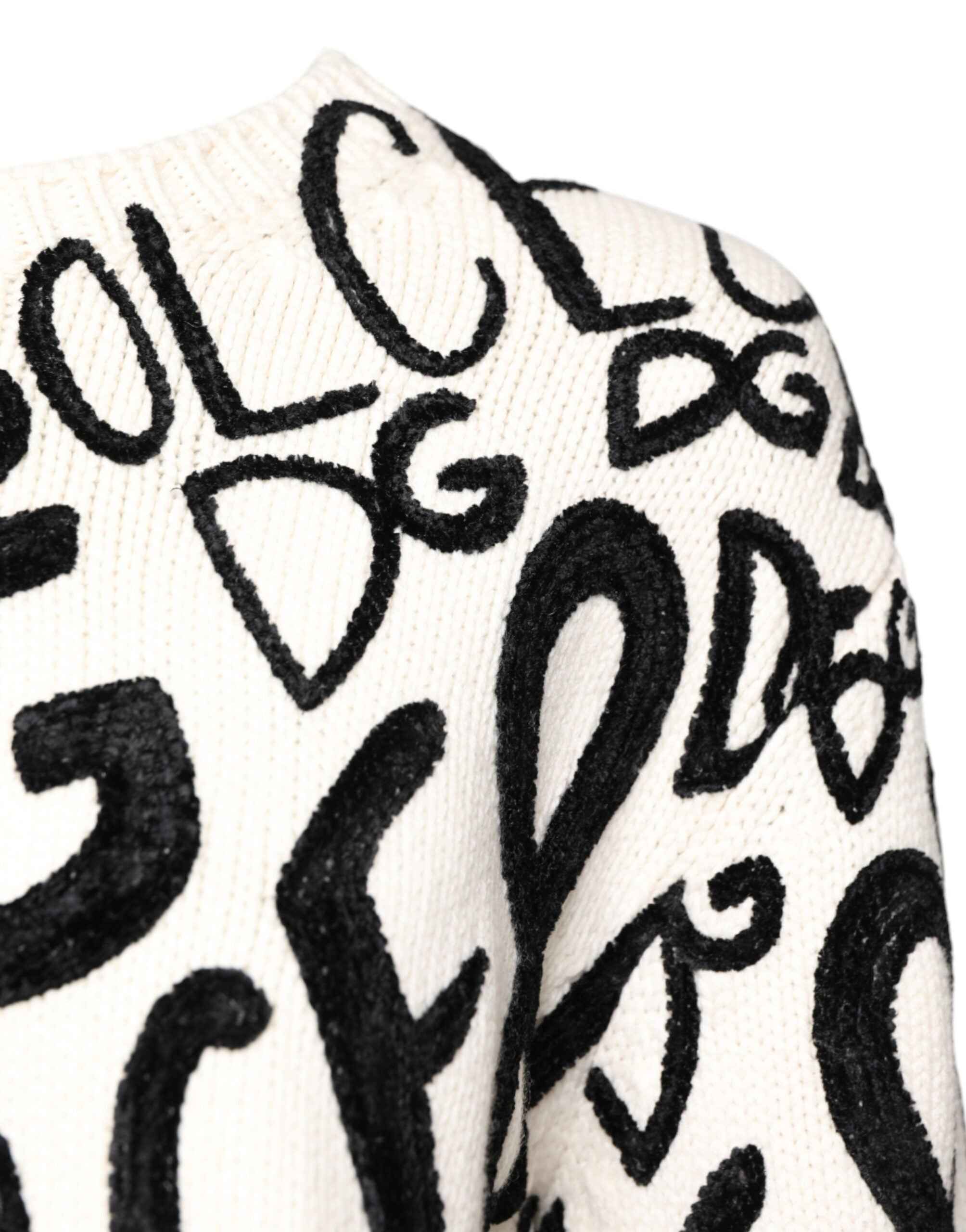 Dolce & Gabbana White Black Logo Print Women Pullover Sweater