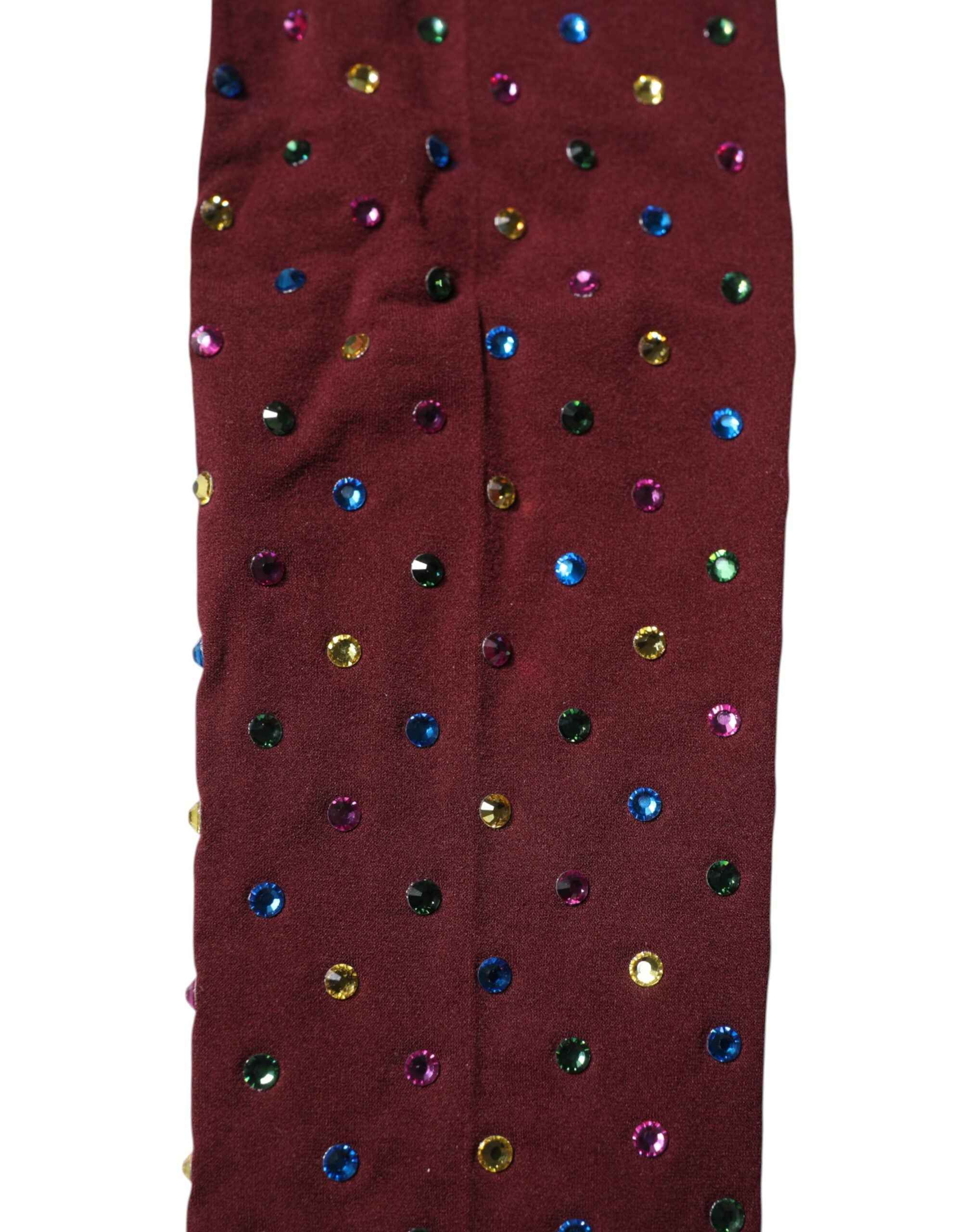 Dolce & Gabbana Maroon Nylon Crystal Embellished Pantyhose Tights