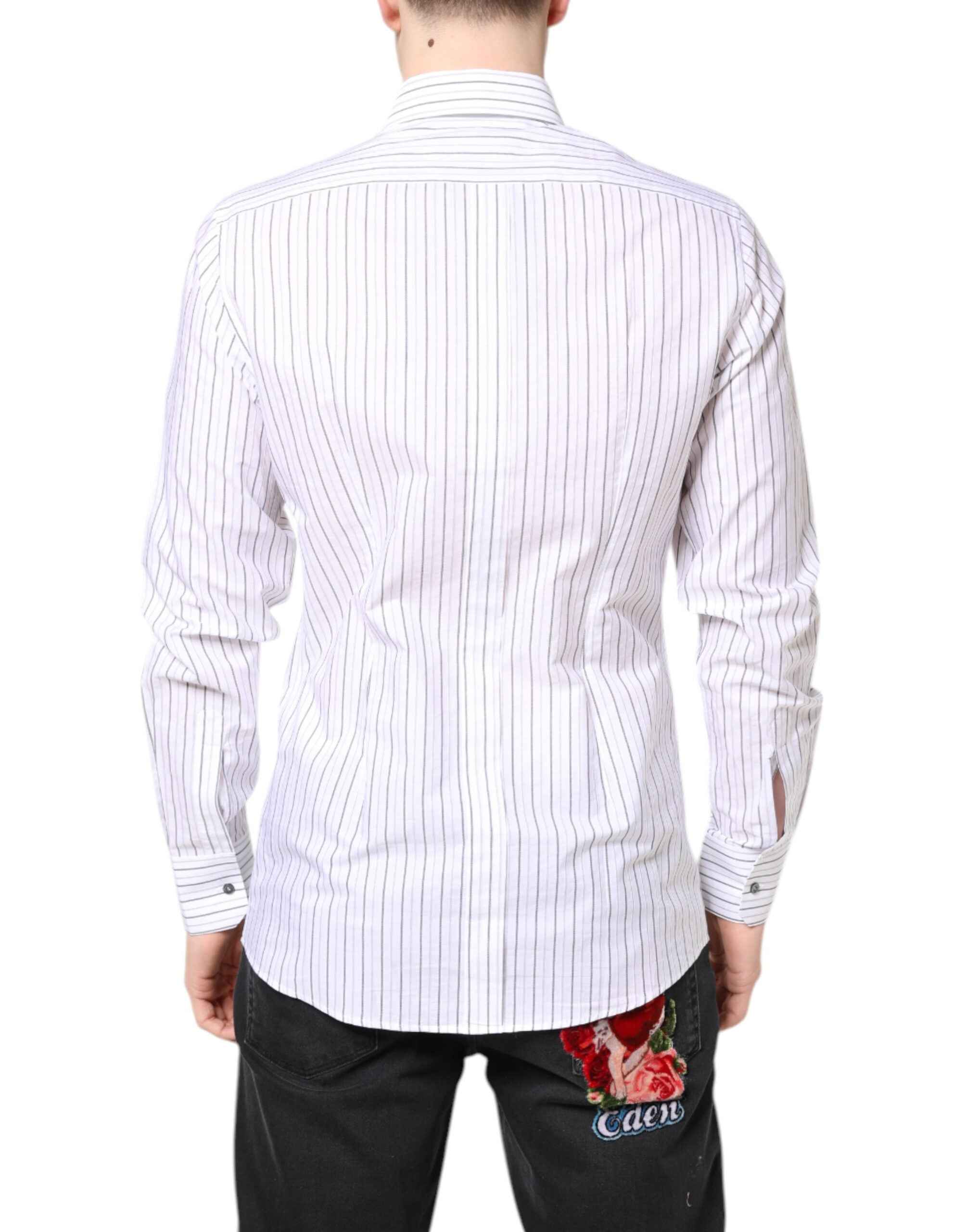 Dolce & Gabbana White Stripes Cotton GOLD Formal Dress Shirt