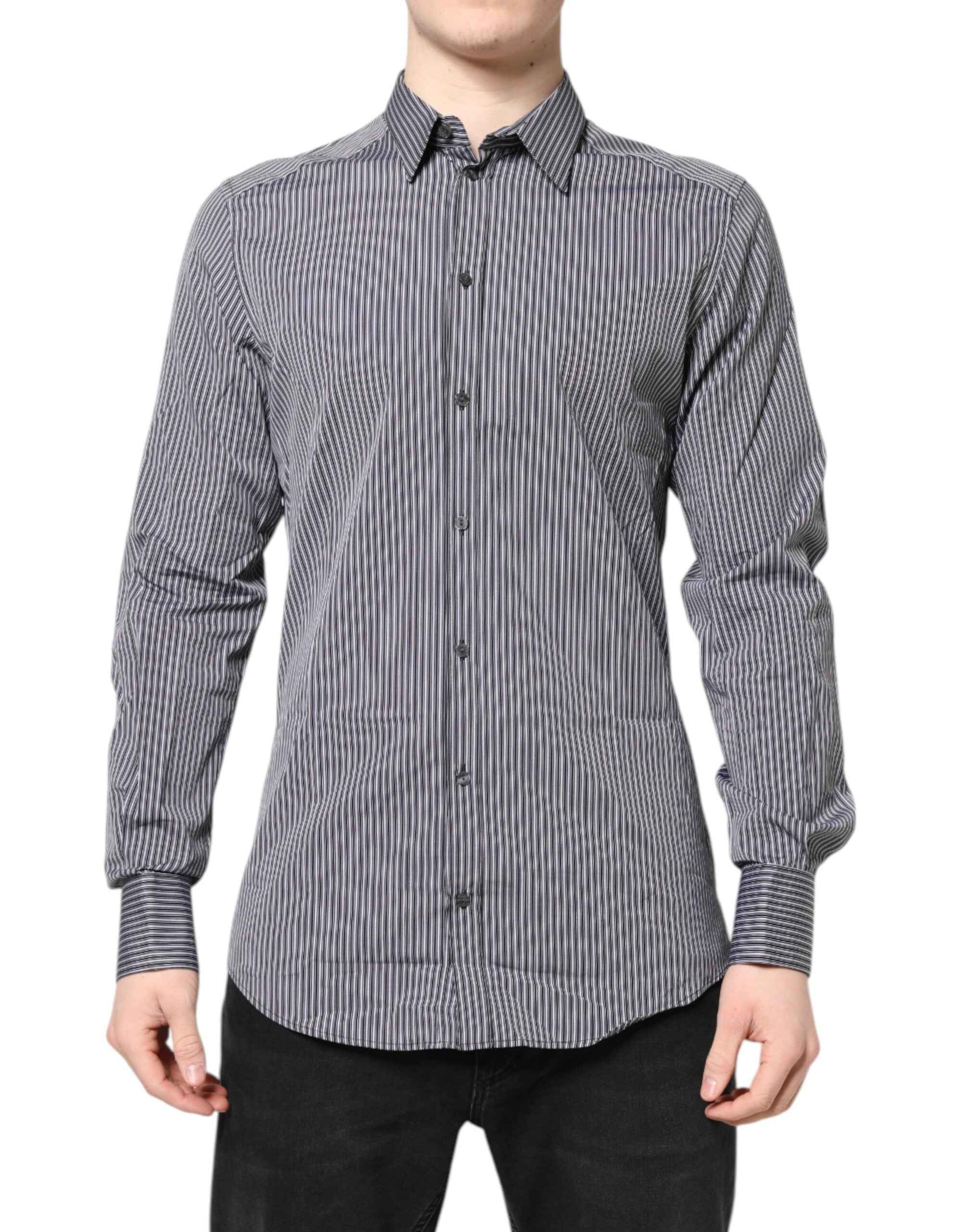 Dolce & Gabbana Black White Striped GOLD Formal Dress Shirt