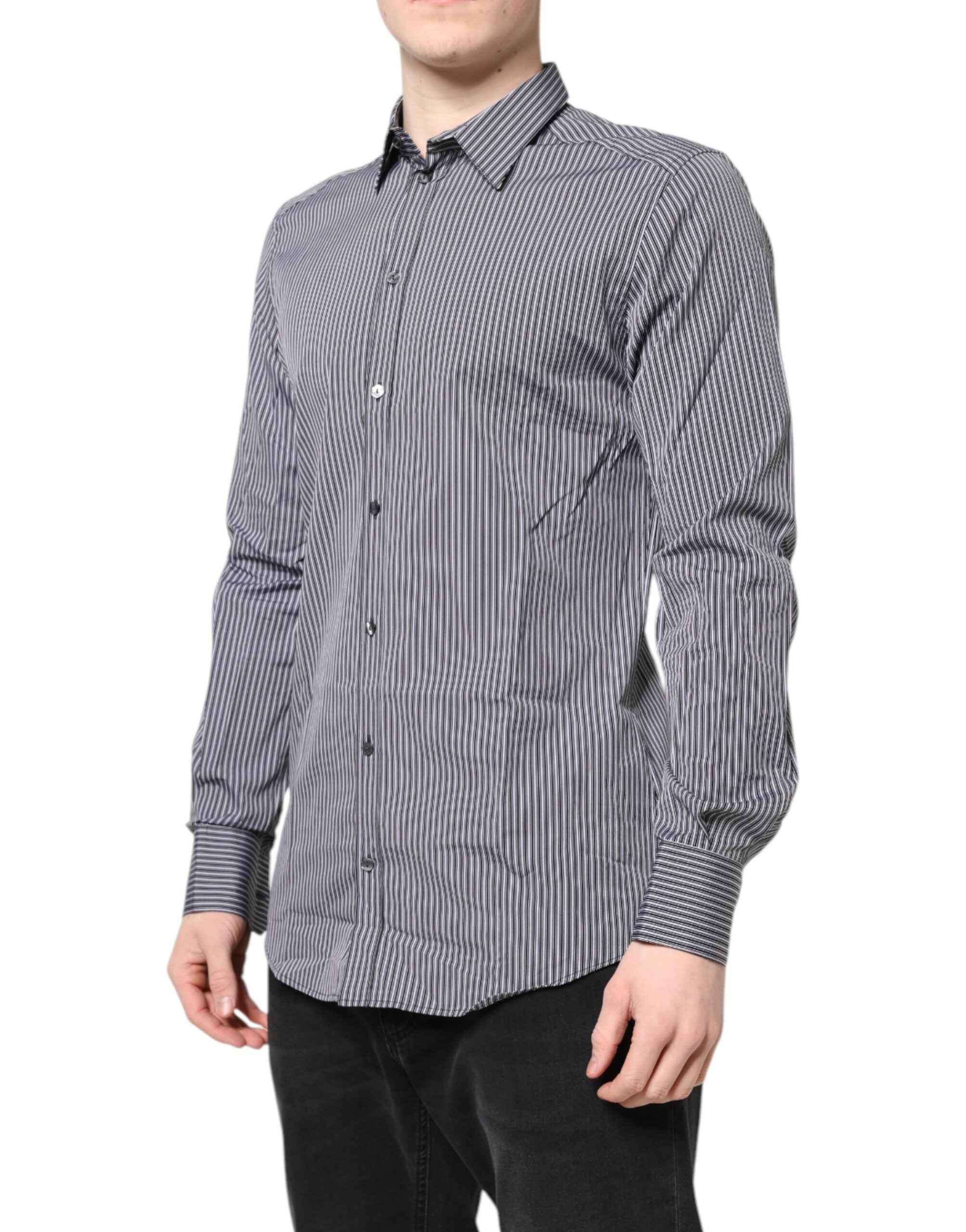 Dolce & Gabbana Black White Striped GOLD Formal Dress Shirt