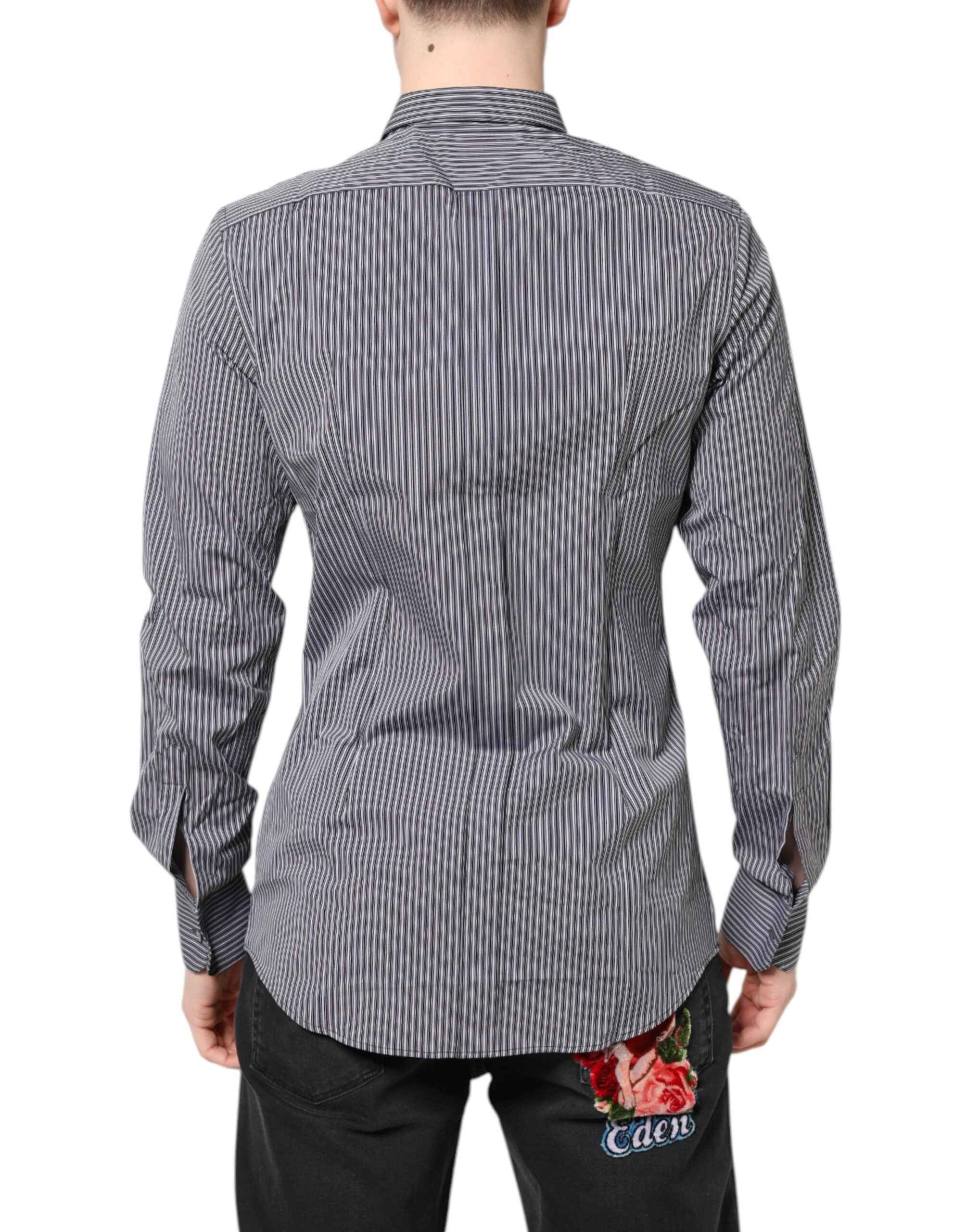 Dolce & Gabbana Black White Striped GOLD Formal Dress Shirt