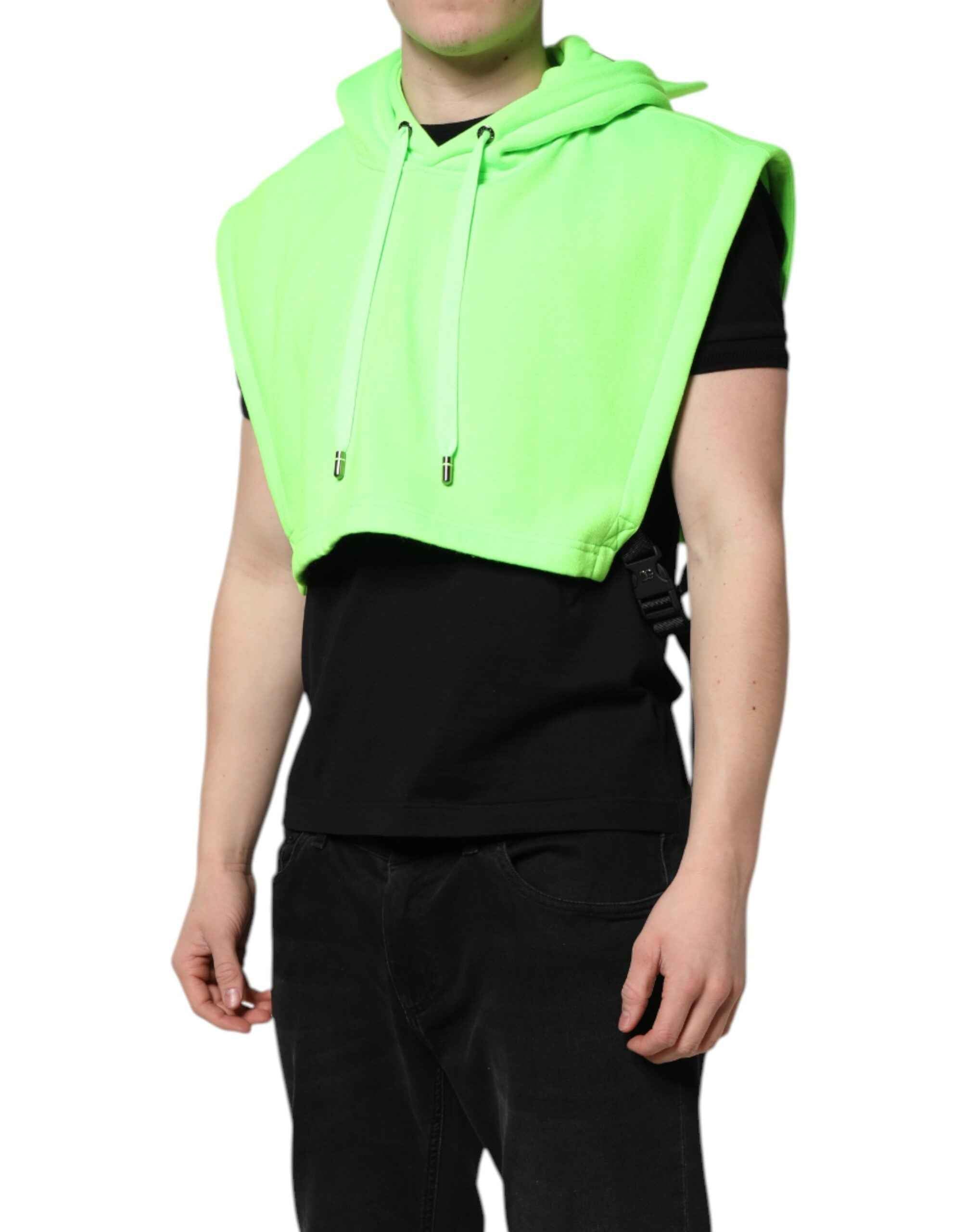 Dolce & Gabbana Green Polyester Hooded Sportswear Vest Sweater