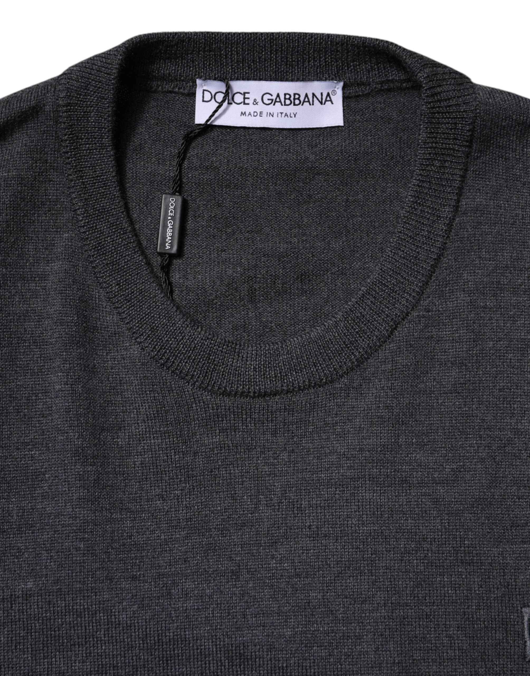 Dolce & Gabbana Gray Wool Logo Knitted Men Pullover Sweater