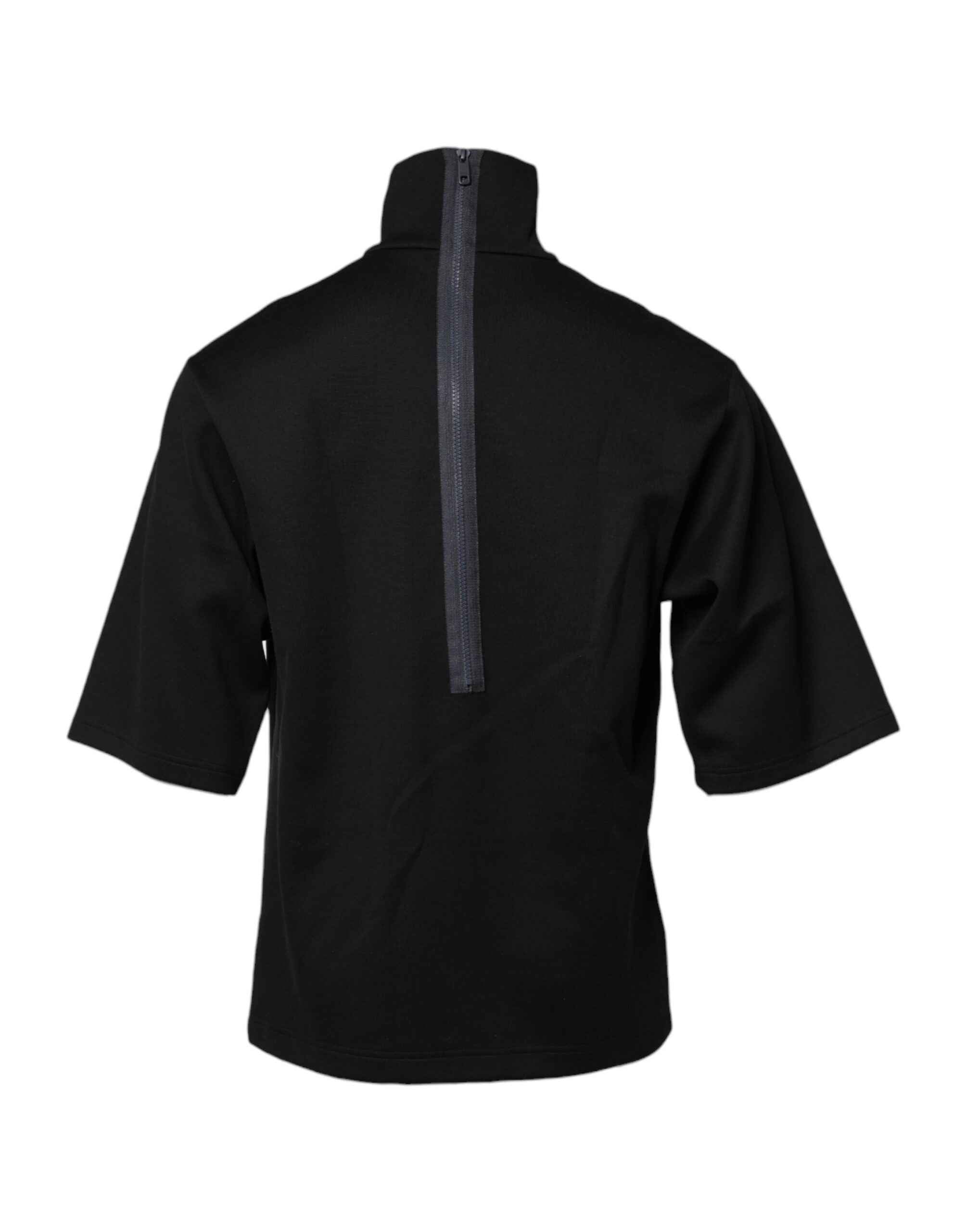 Dolce & Gabbana Black Cotton DG Print Turtleneck T-shirt