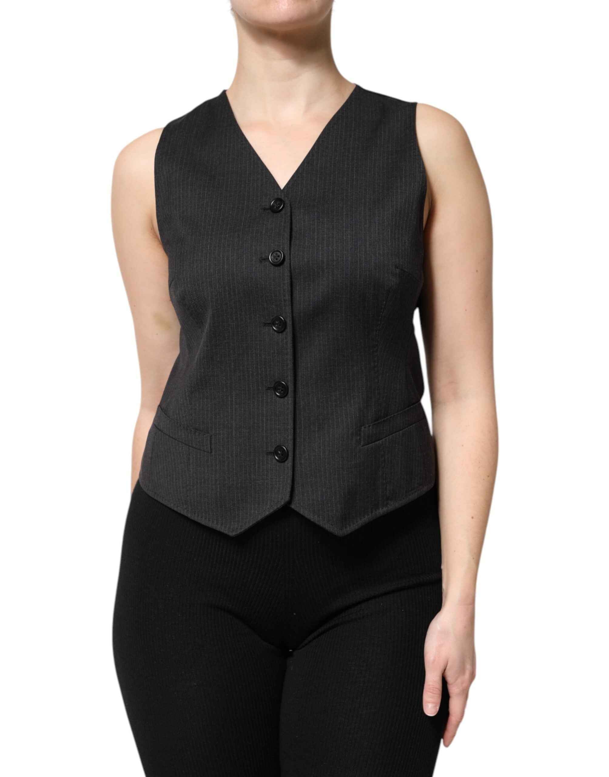 Dolce & Gabbana Black Striped Button Down Sleeveless Vest Top