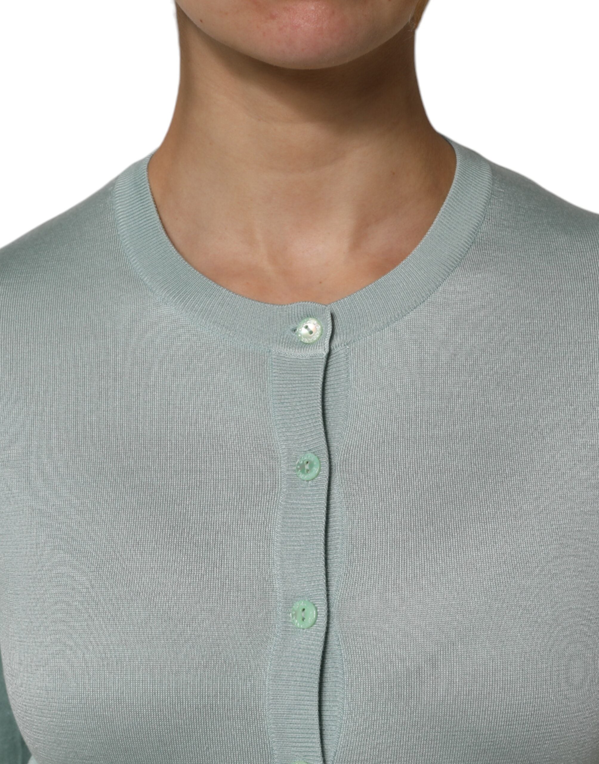 Dolce & Gabbana Light Green Silk Button Down Cardigan Sweater