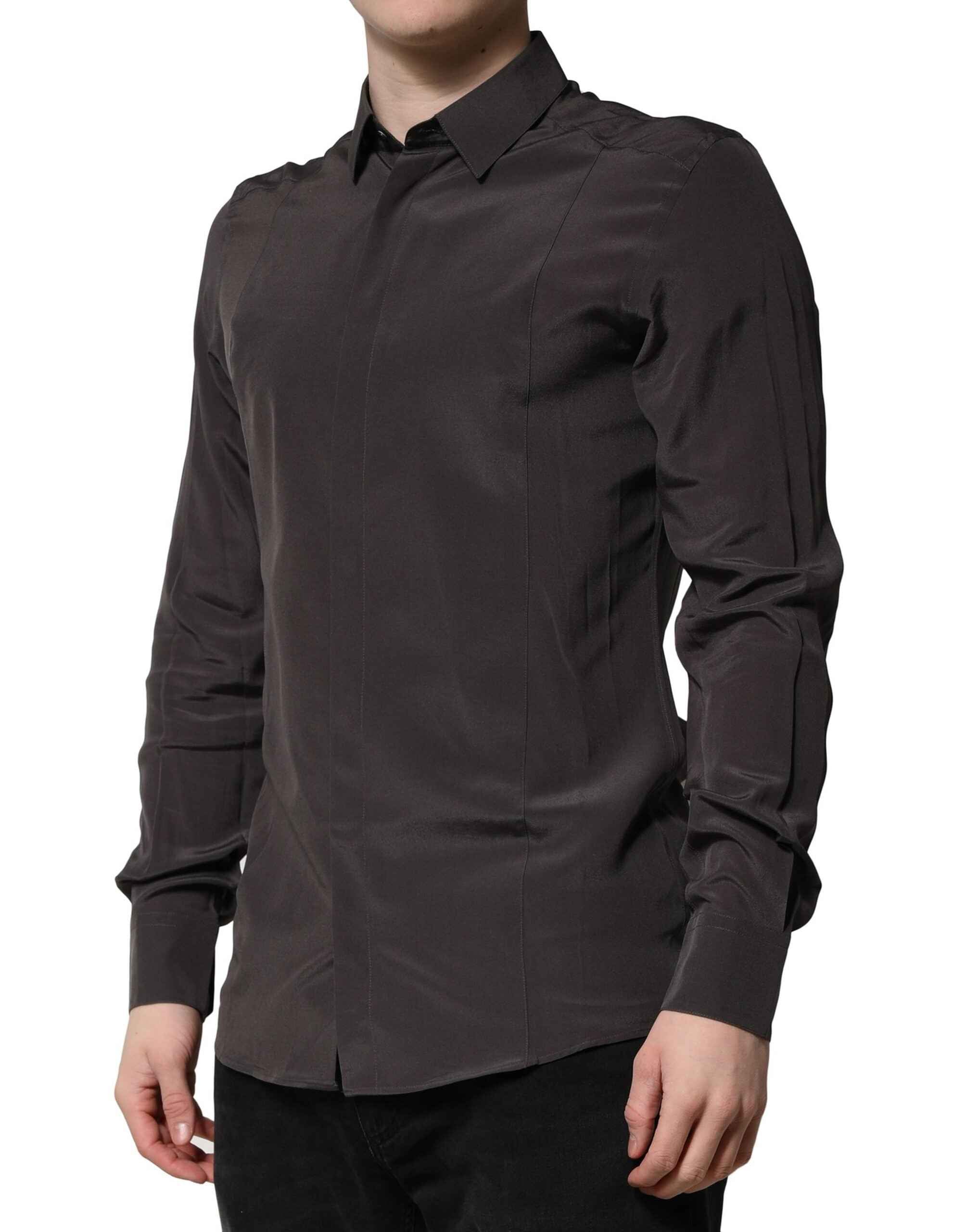 Dolce & Gabbana Dark Brown Silk GOLD Men Dress Formal Shirt