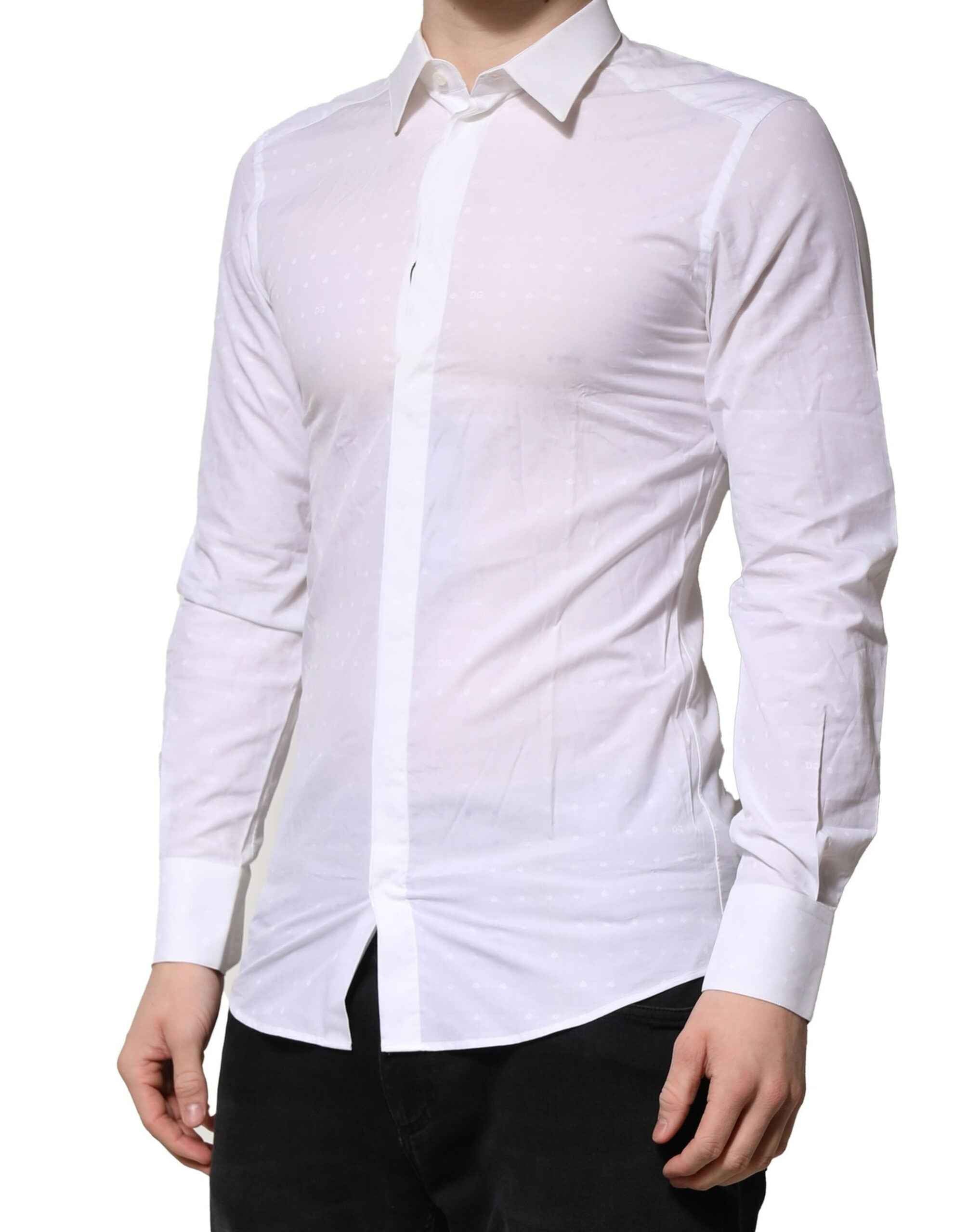 Dolce & Gabbana White GOLD Long Sleeves Dress Men Formal Shirt