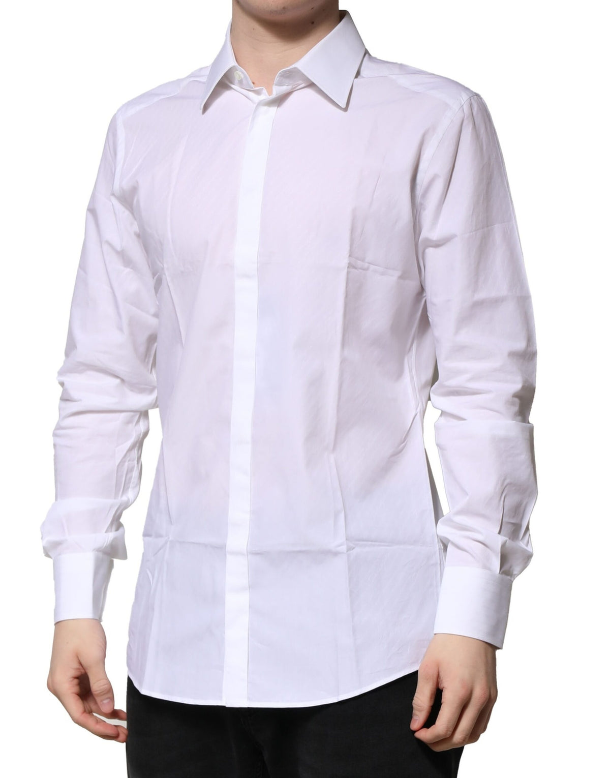 Dolce & Gabbana White Cotton Long Sleeves GOLD Formal Shirt