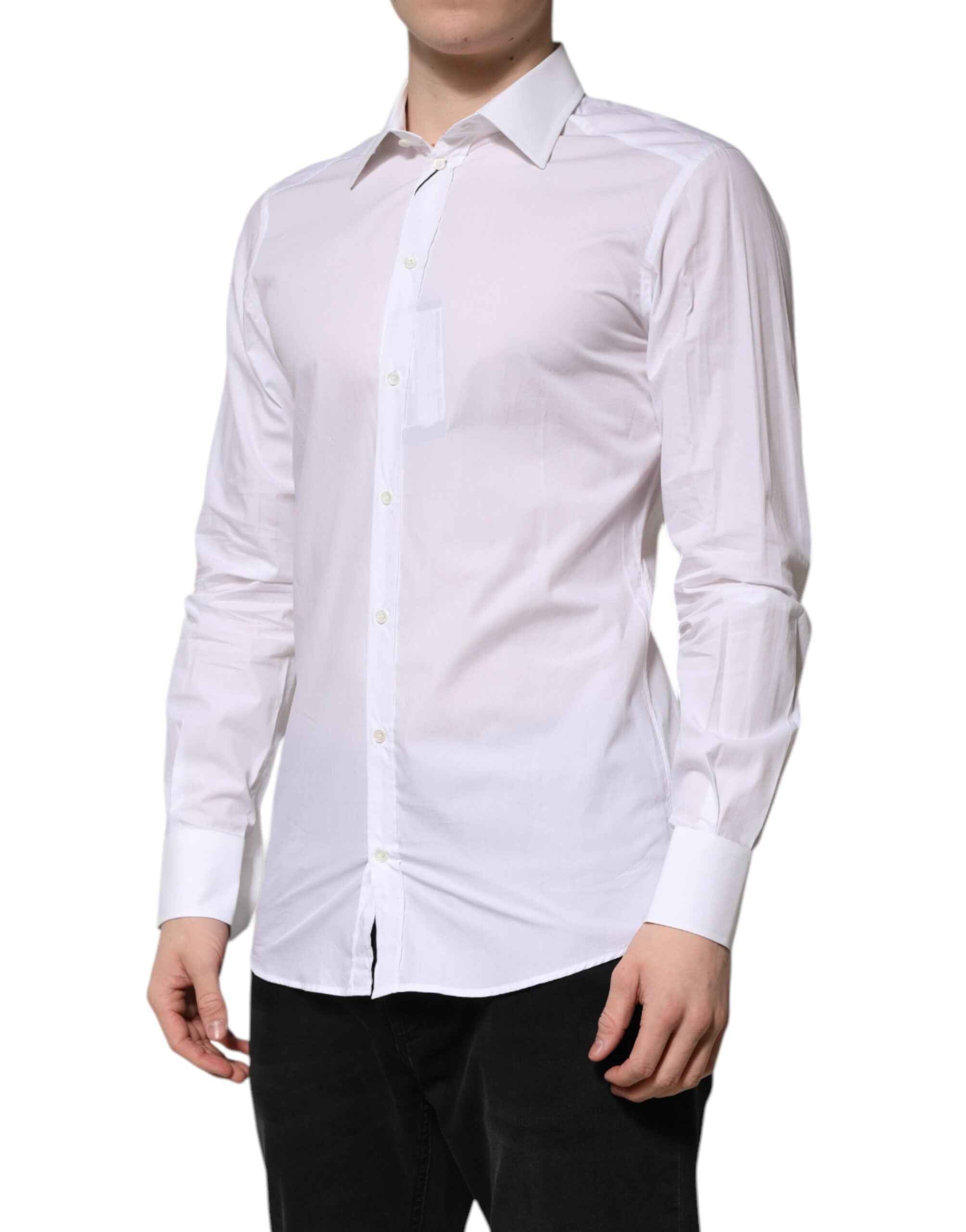 Dolce & Gabbana White GOLD Long Sleeves Dress Men Formal Shirt