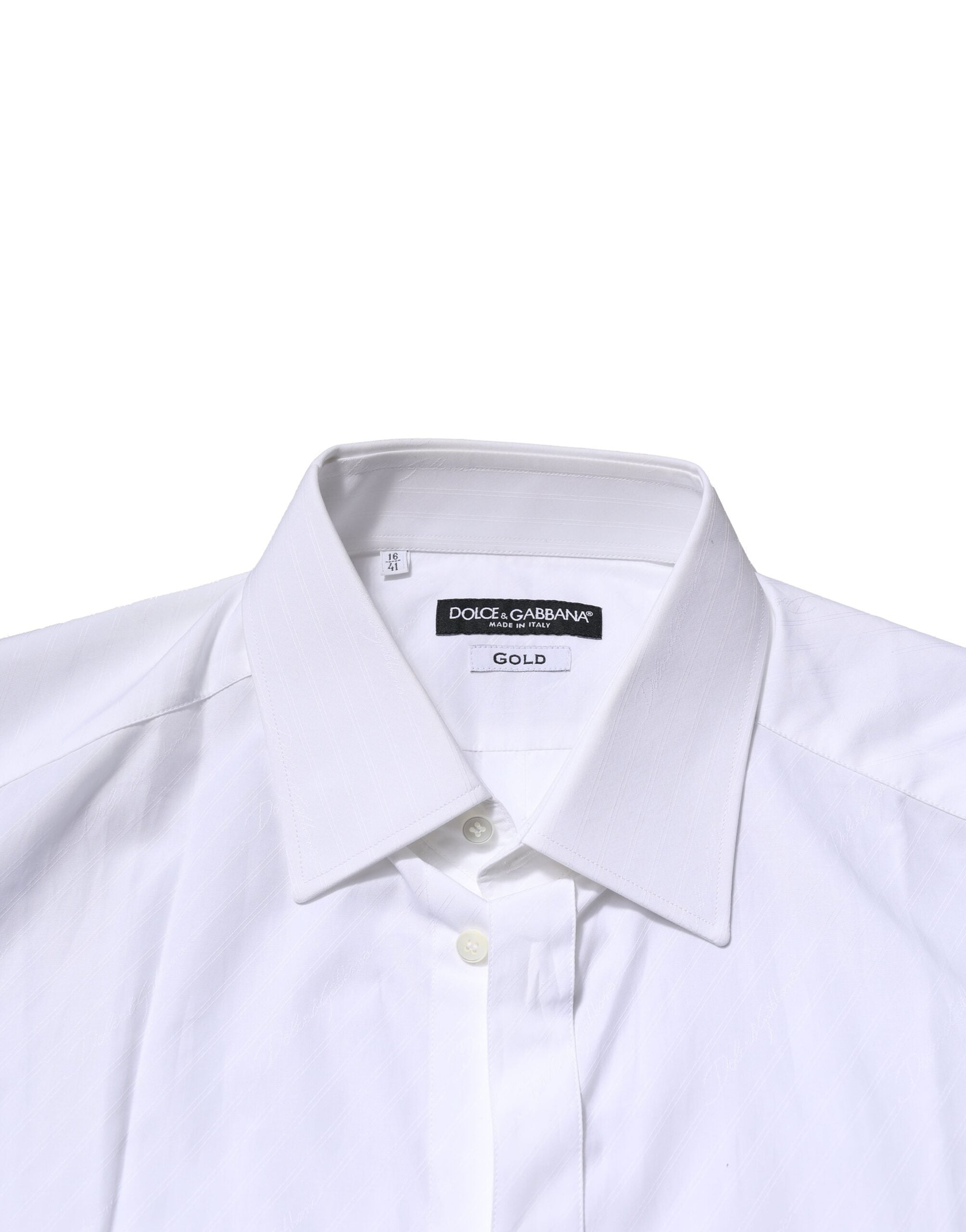 Dolce & Gabbana White GOLD Cotton Long Sleeves Men Formal Shirt