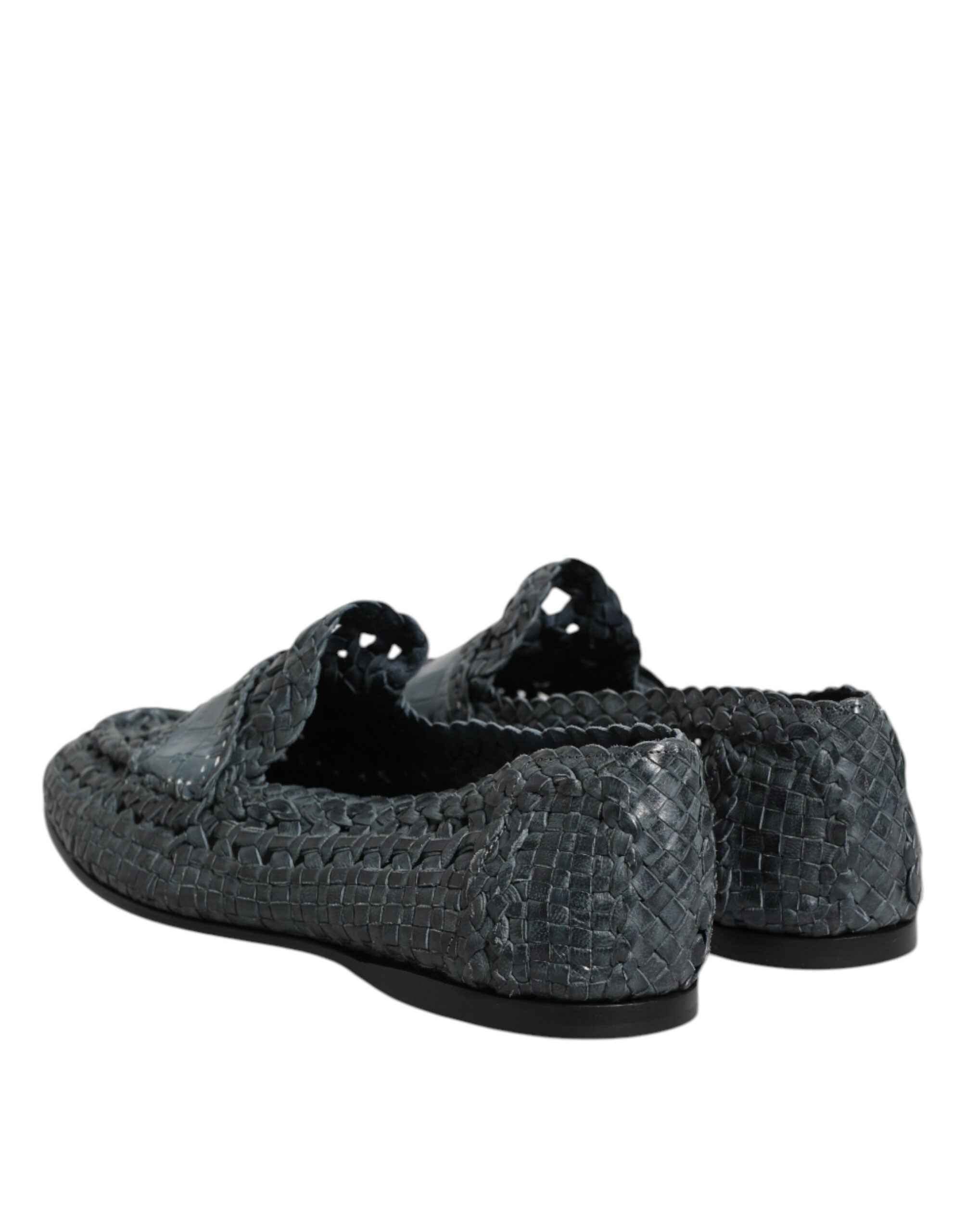 Dolce & Gabbana Blue Woven Leather Slip On Loafers Shoes