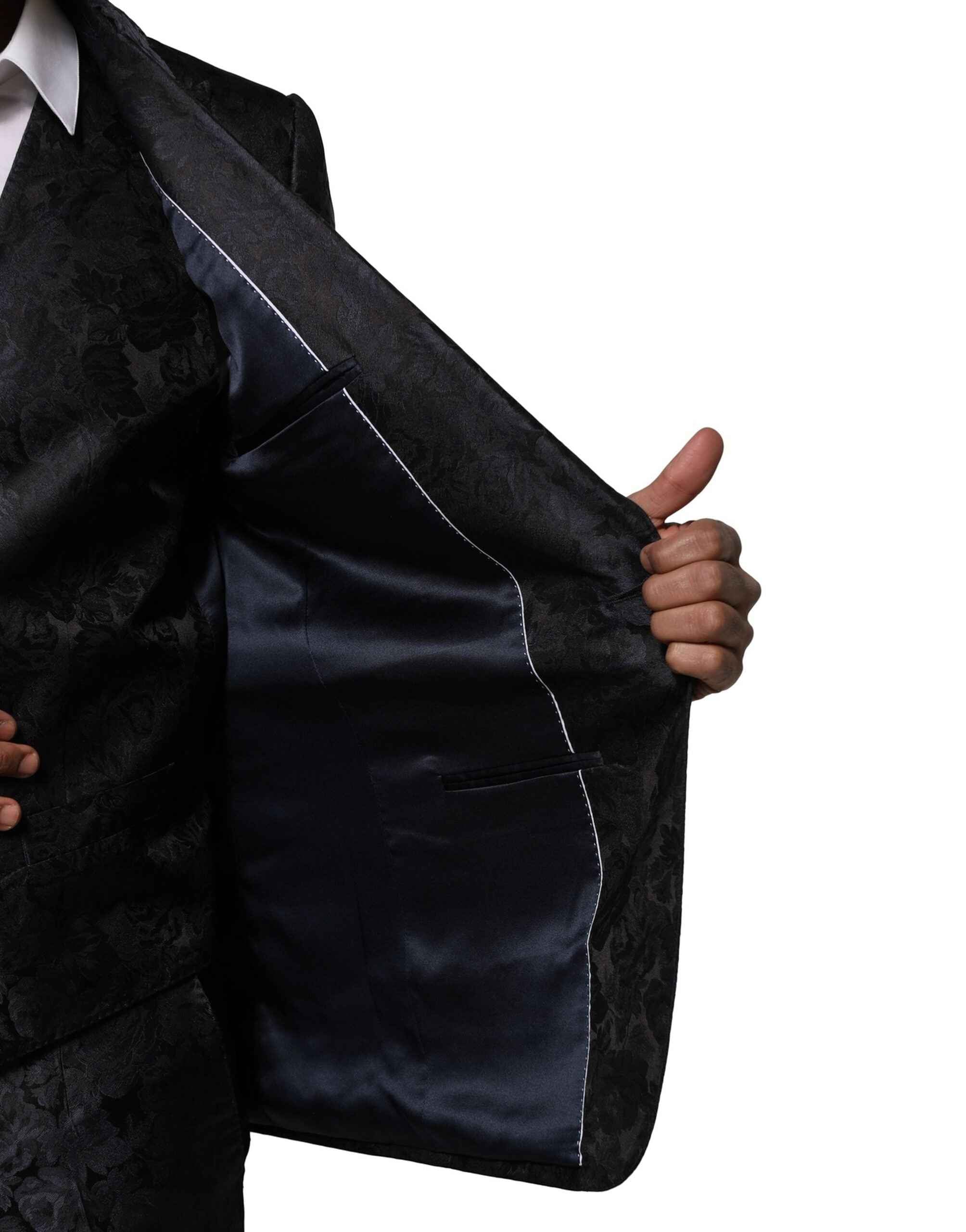 Dolce & Gabbana Black Jacquard 3 Piece Single Breasted Suit