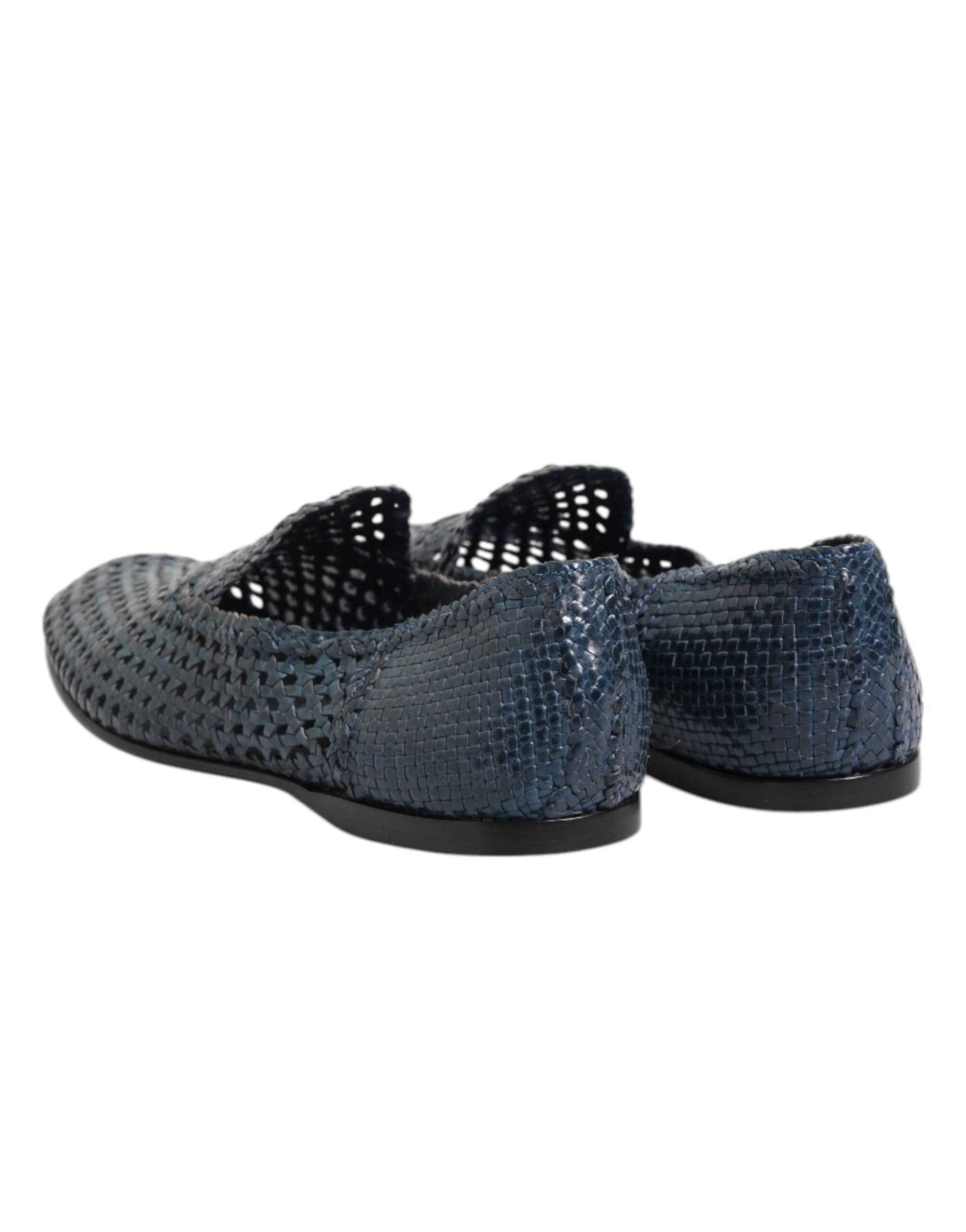 Dolce & Gabbana Blue Woven Leather Slip On Loafers Shoes