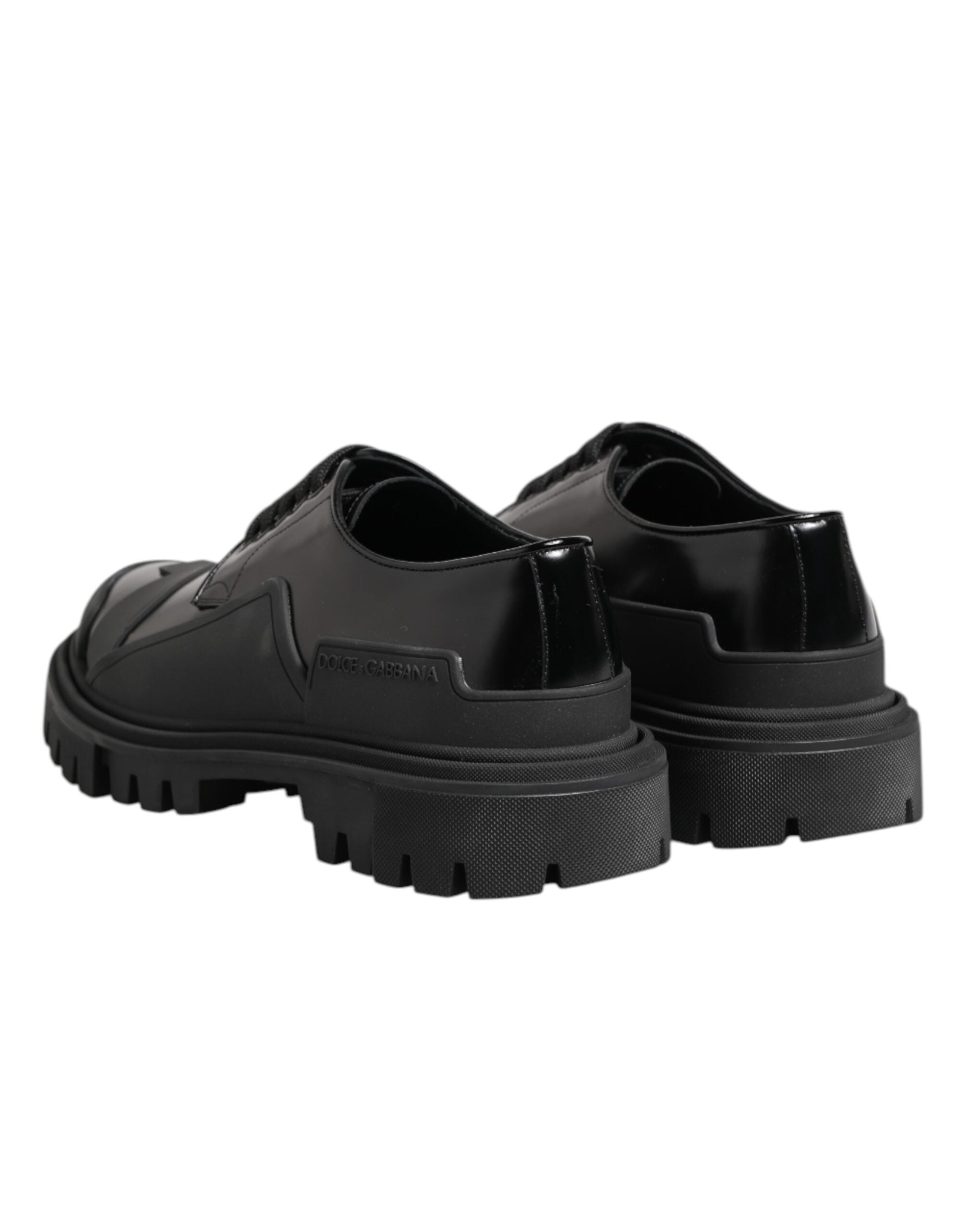 Dolce & Gabbana Black Patent Leather Trekking Derby Shoes