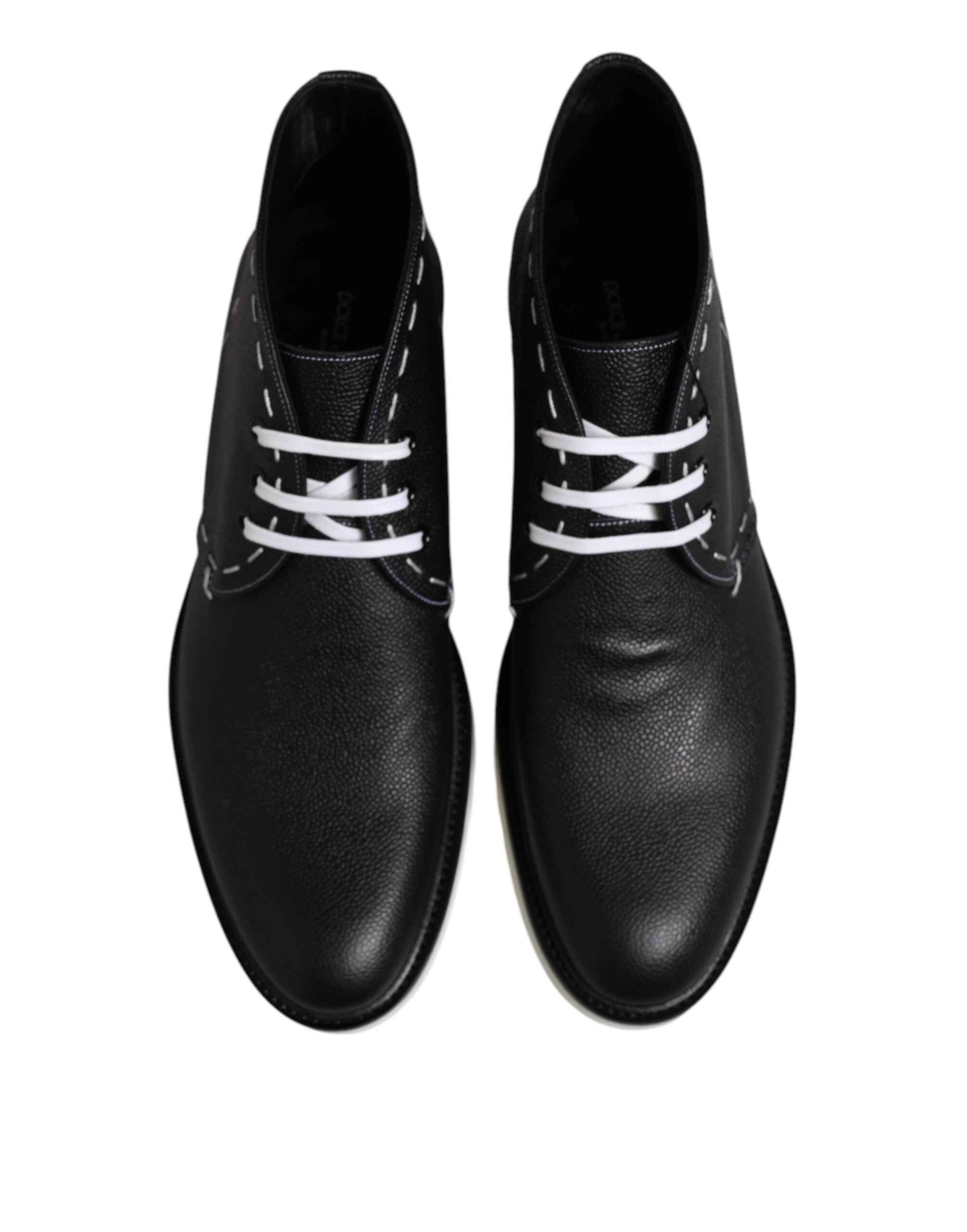 Dolce & Gabbana Black White Leather Ankle Boots Shoes