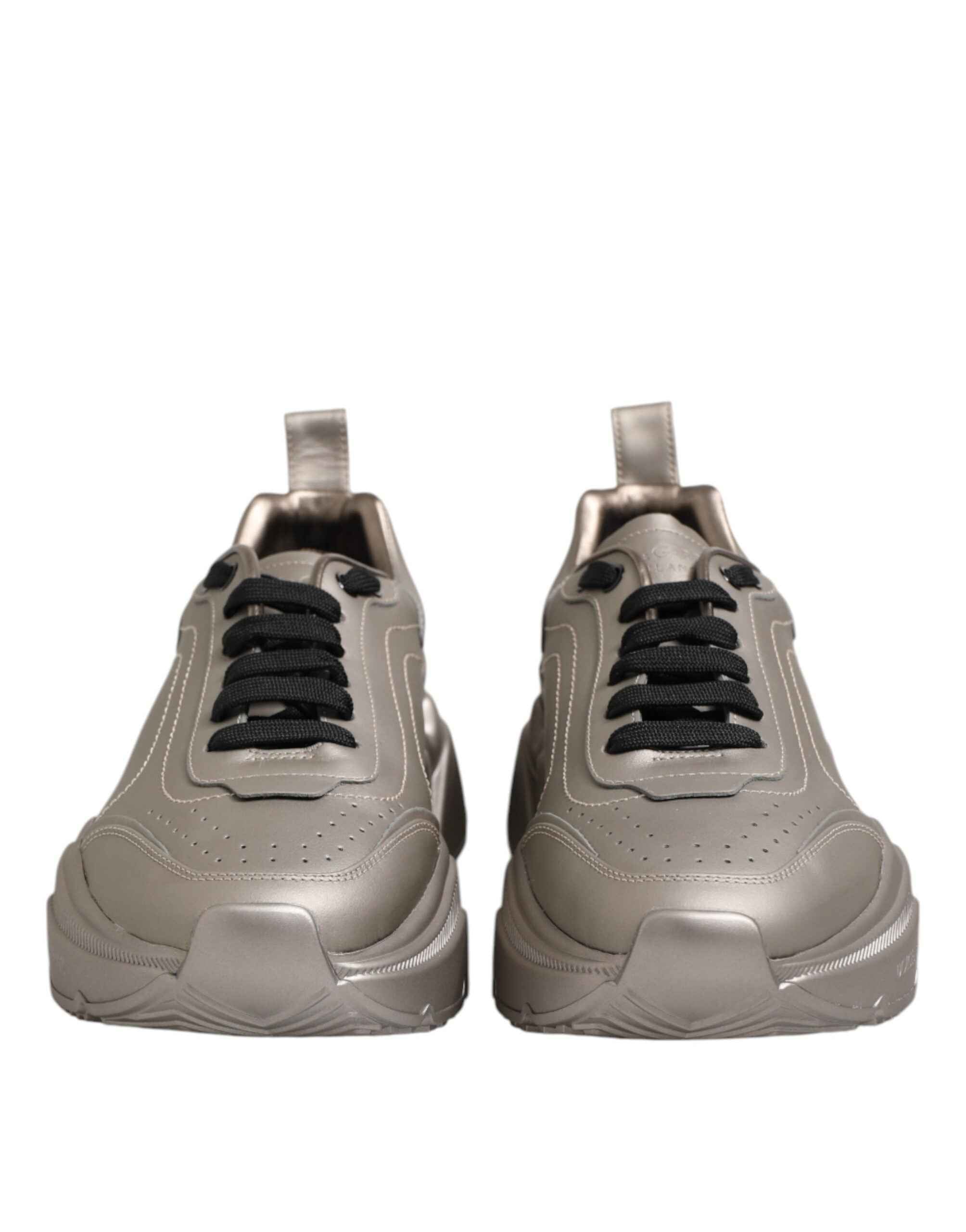 Dolce & Gabbana Silver DAYMASTER Leather Men Sneakers Shoes
