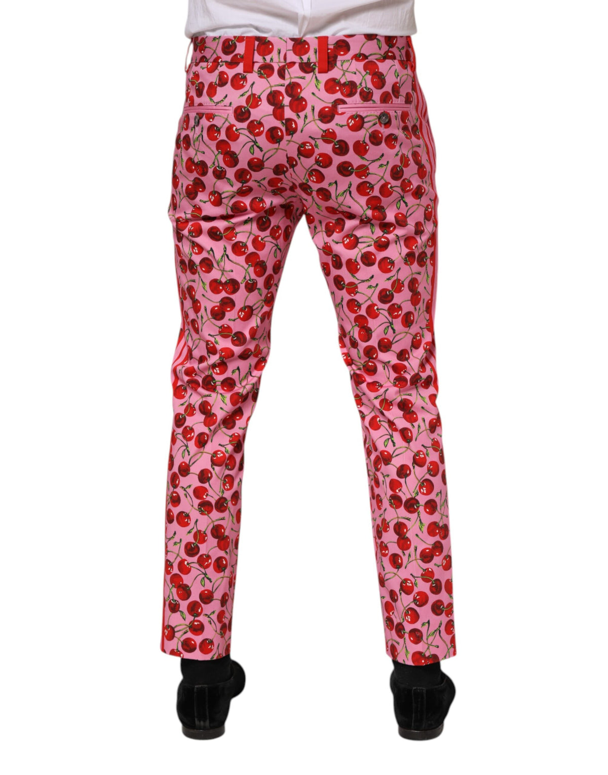 Dolce & Gabbana Pink Cherry Print Cotton Dress Pants