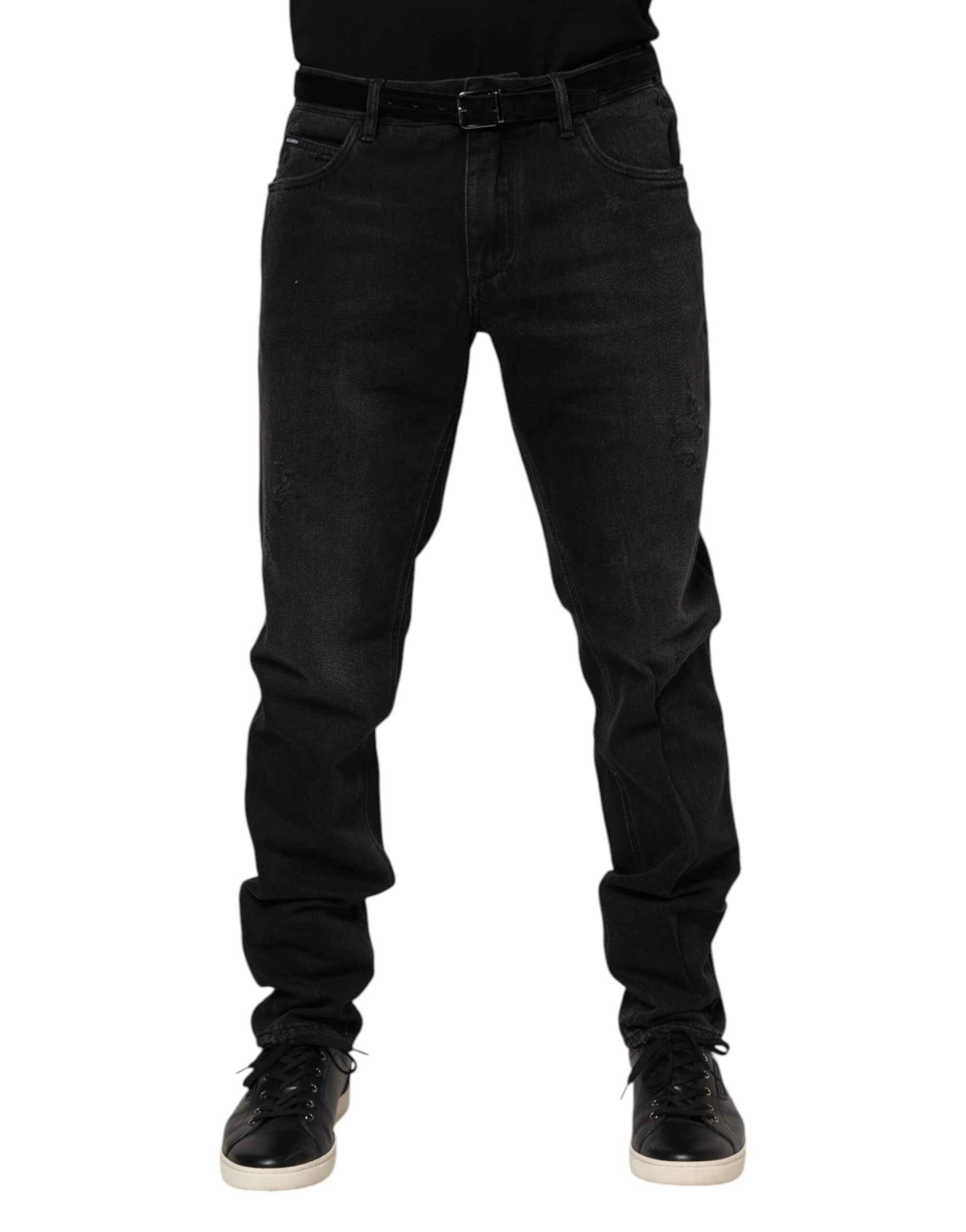 Dolce & Gabbana Black Cotton Logo Plaque Skinny Denim Jeans