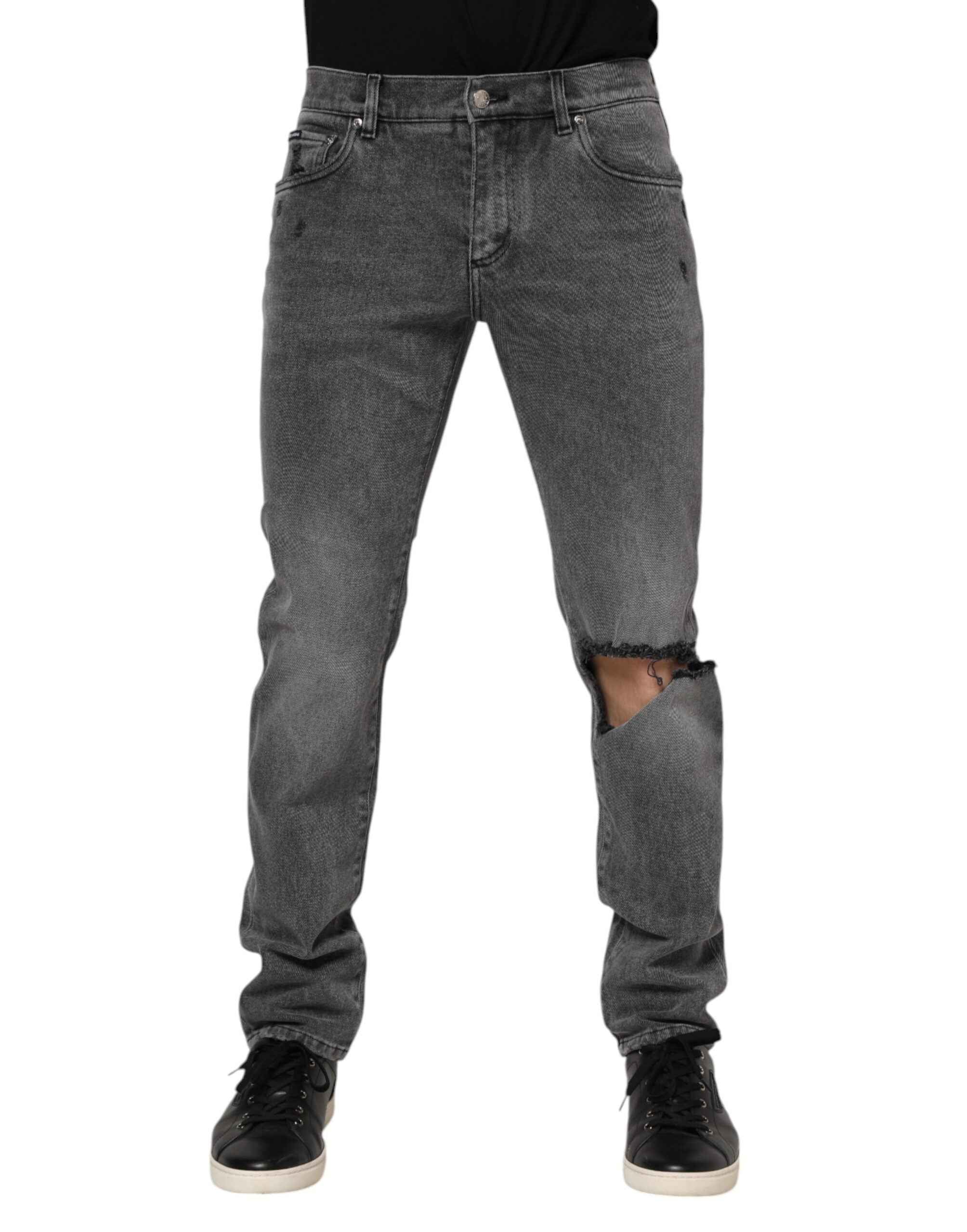 Dolce & Gabbana Gray Cotton Logo Plaque Denim Jeans