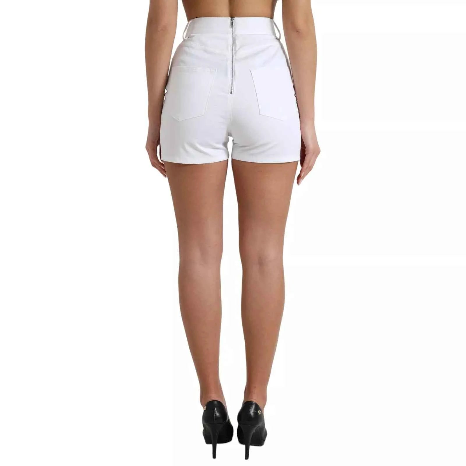 Dolce & Gabbana White Front Lace High Waist Hot Pants Shorts