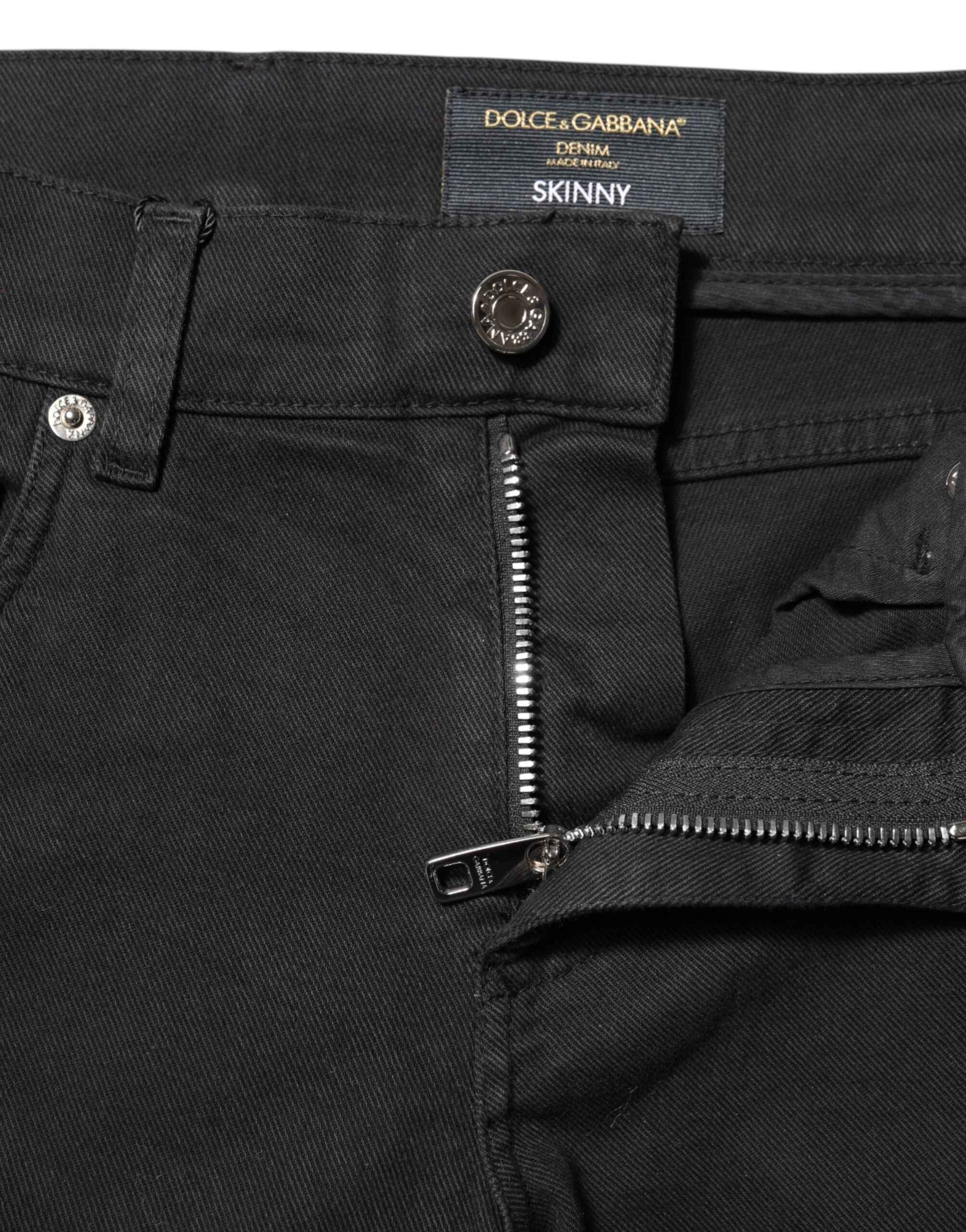 Dolce & Gabbana Black Tattered White Lining Skinny Denim Jeans
