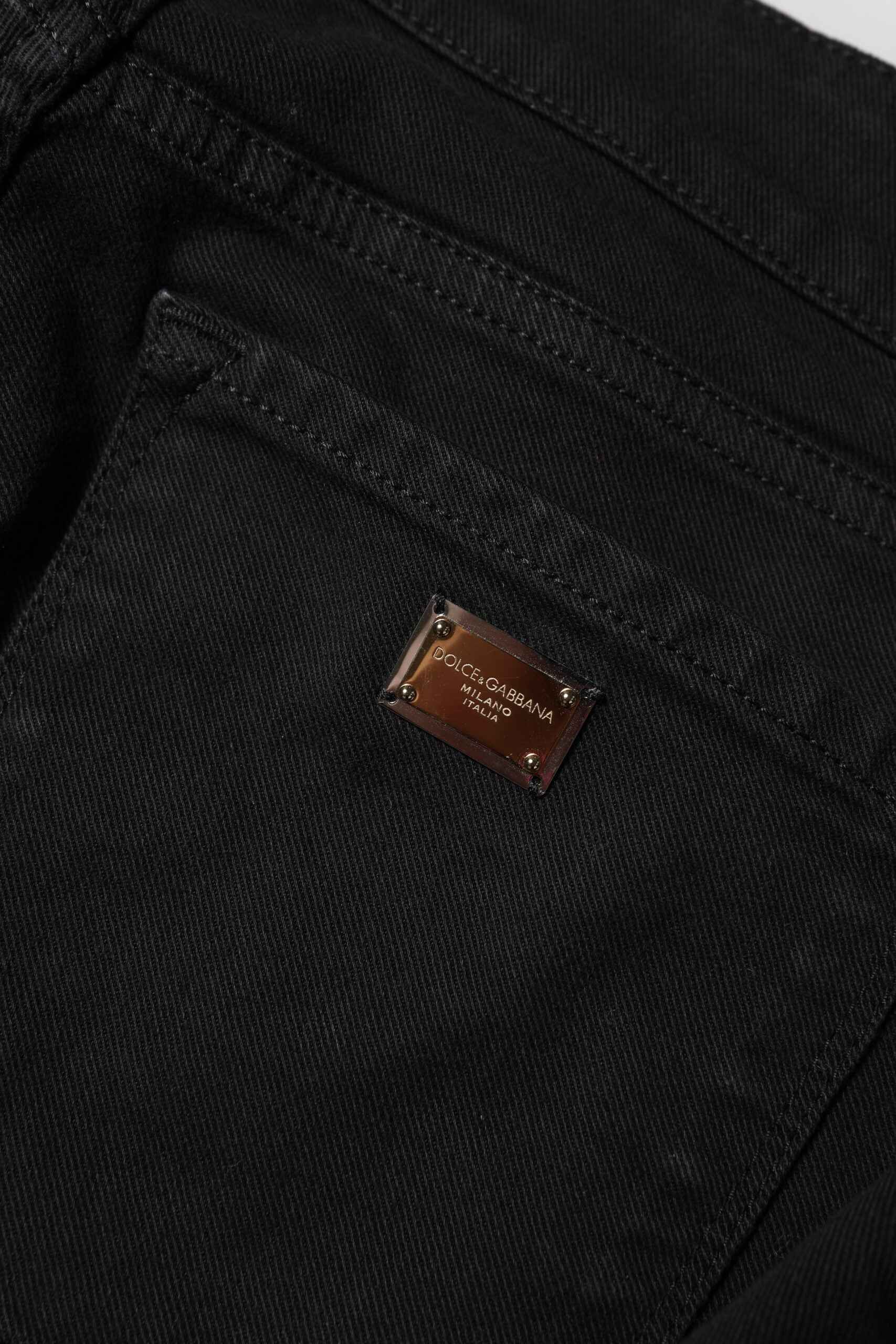 Dolce & Gabbana Black Cotton Logo Skinny Mid Waist Denim Jeans