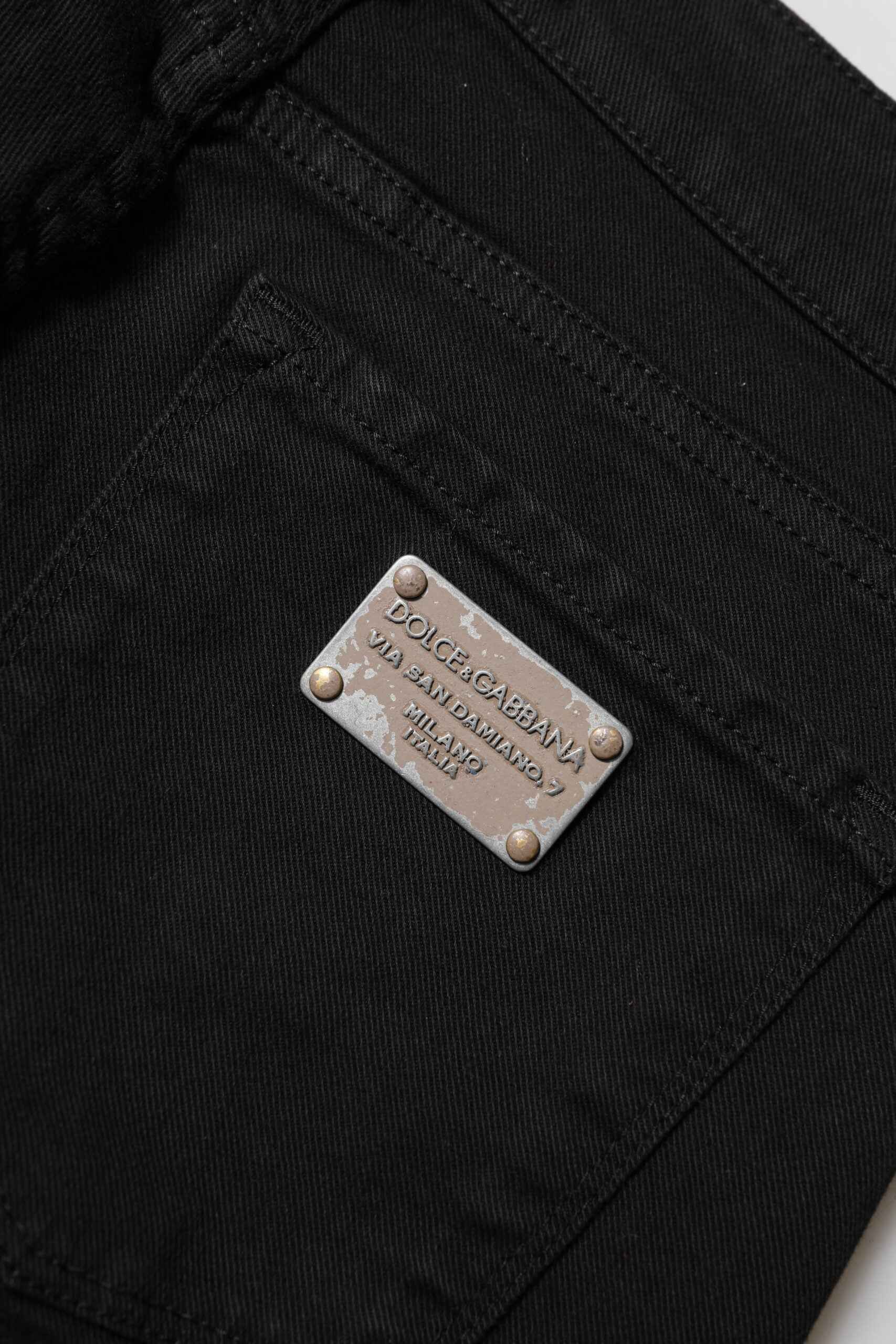 Dolce & Gabbana Black Cotton Logo Skinny Mid Waist Denim Jeans