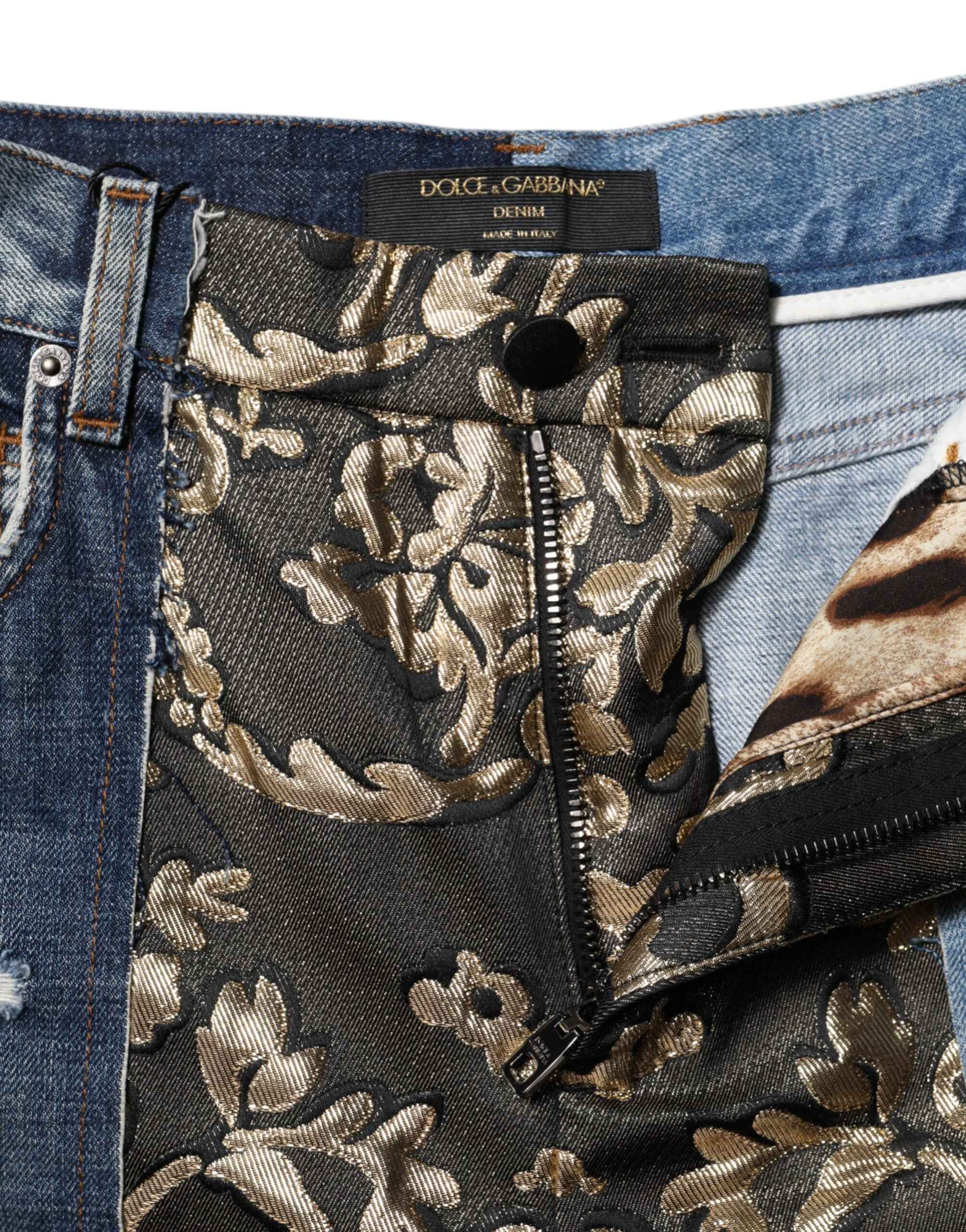 Dolce & Gabbana Multicolor Patchwork Tapered Denim Jeans