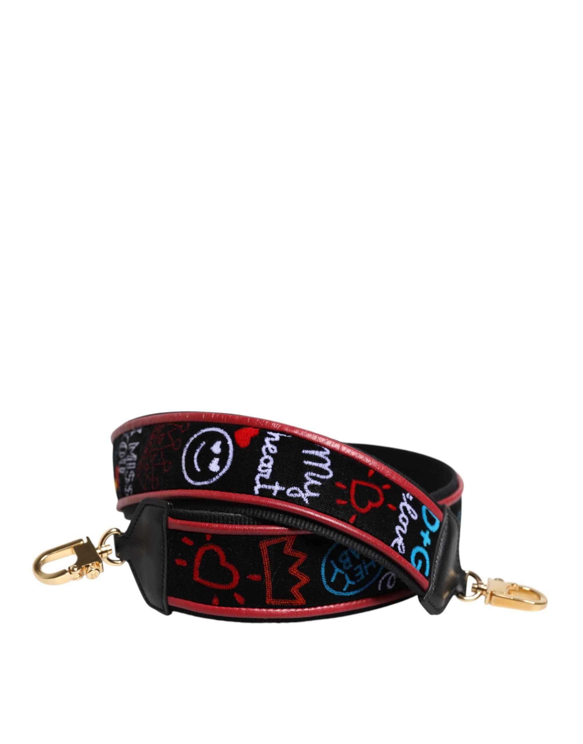 Dolce & Gabbana Black Cotton Printed Women Bag Accessory Shoulder Strap