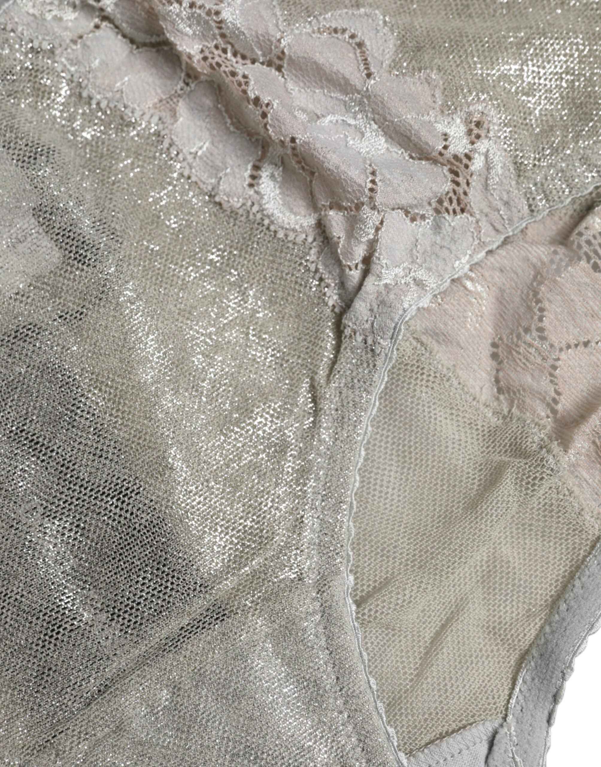Dolce & Gabbana Gray Cotton Floral Lace High Waist Panty Underwear