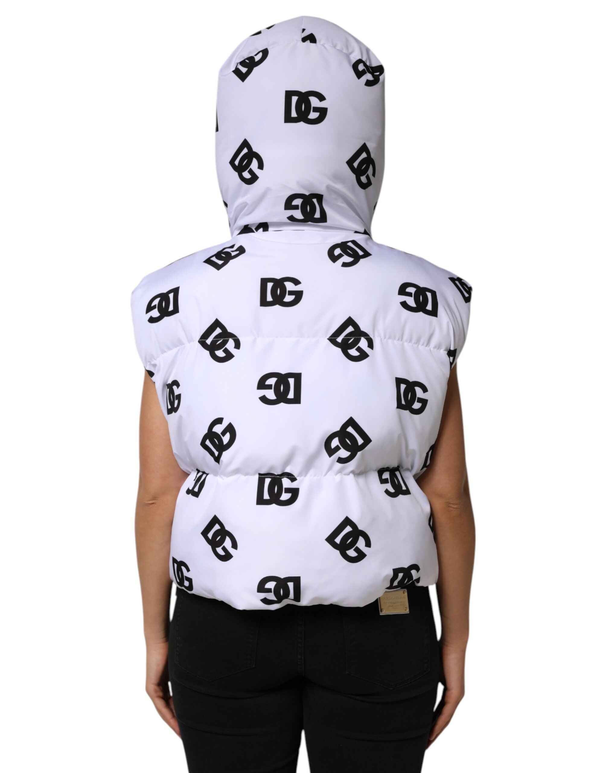 Dolce & Gabbana White Black DG Mania Polyester Puffer Jacket