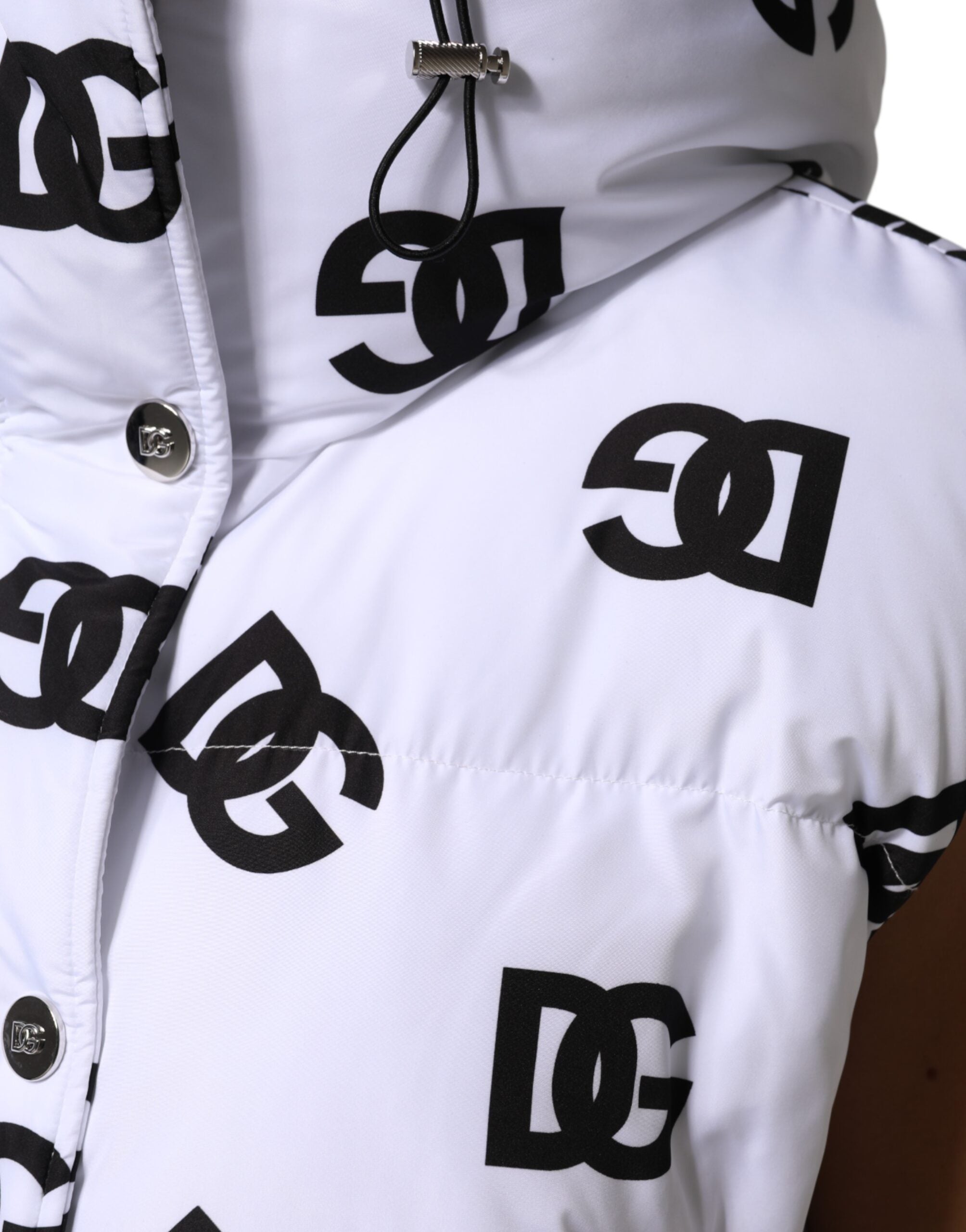 Dolce & Gabbana White Black DG Mania Polyester Puffer Jacket