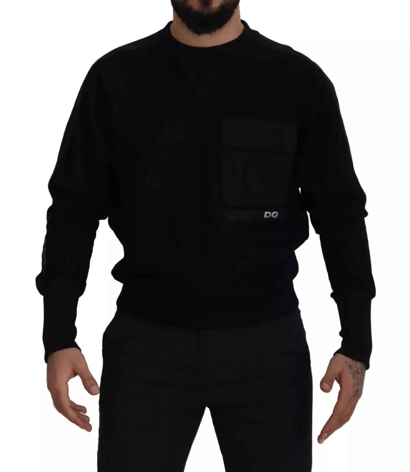 Dolce & Gabbana Black Cotton Crewneck Sweatshirt Sweater