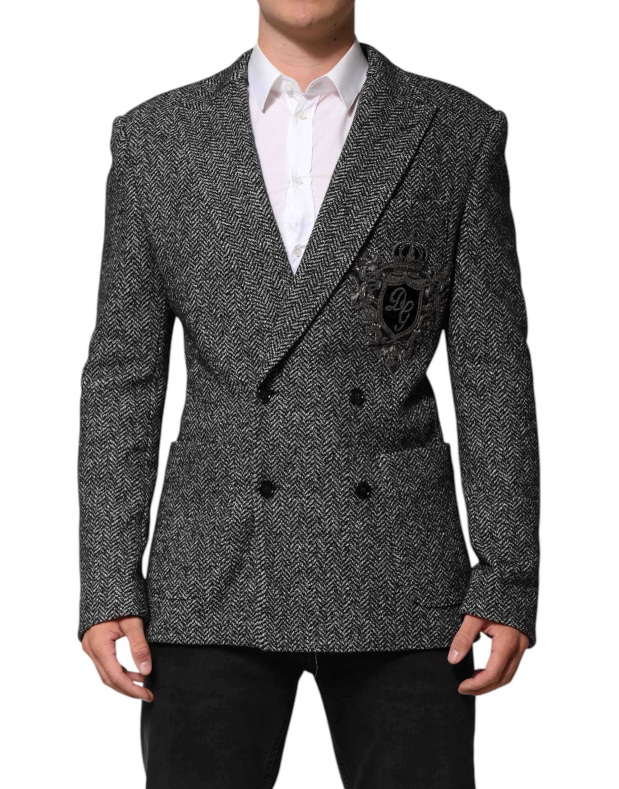 Dolce & Gabbana Dark Gray White Double Breasted Men Suit Blazer