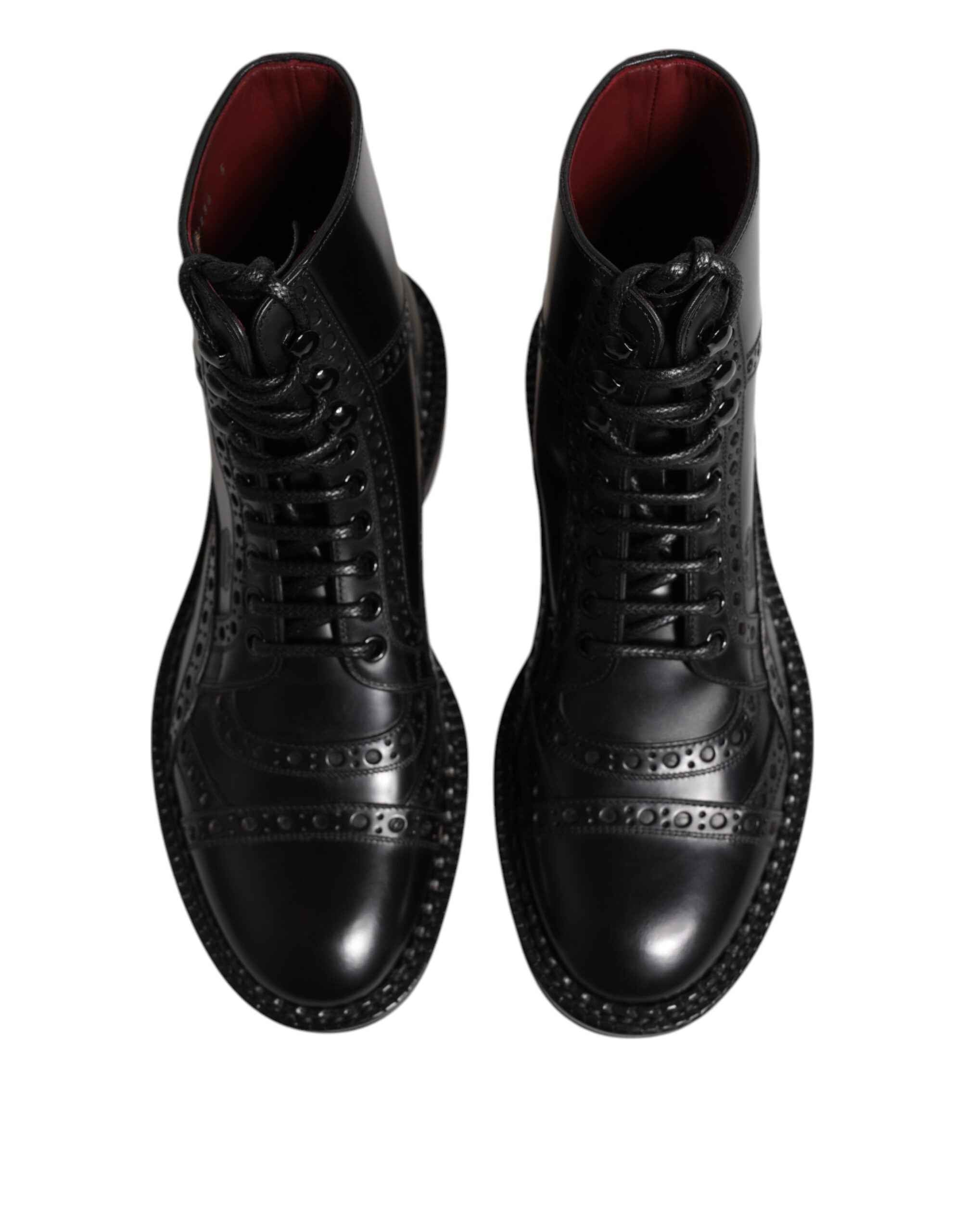 Dolce & Gabbana Black Leather Lace Up Mid Calf Boots Shoes
