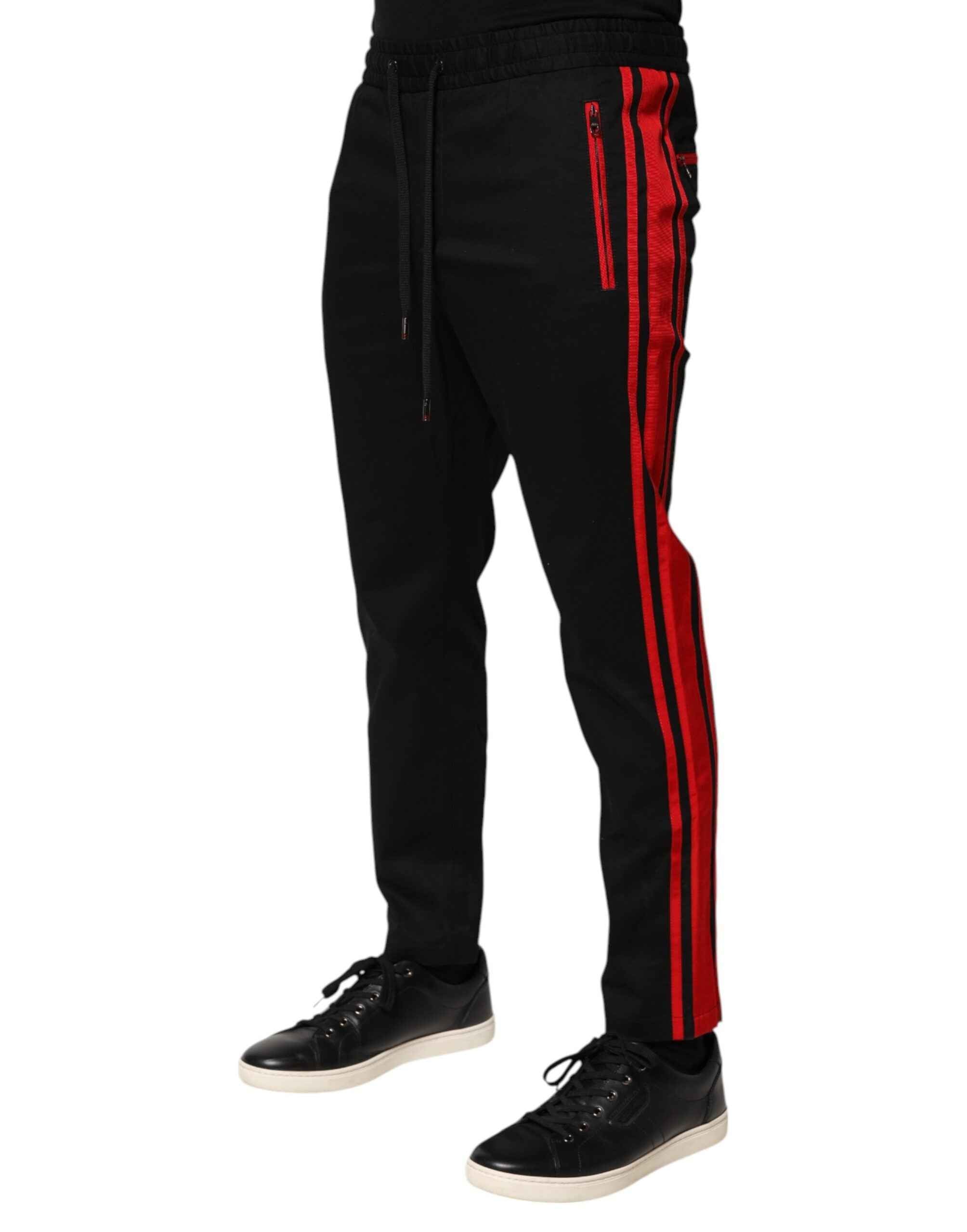 Dolce & Gabbana Red Stripe Cotton Logo Jogger Sweatpants Pants