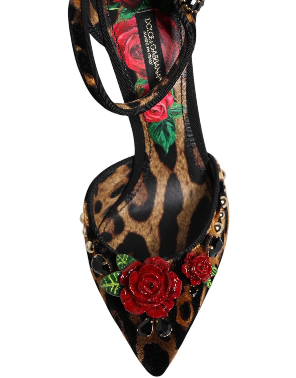 Dolce & Gabbana Brown Leopard Crystal Roses Pumps Shoes