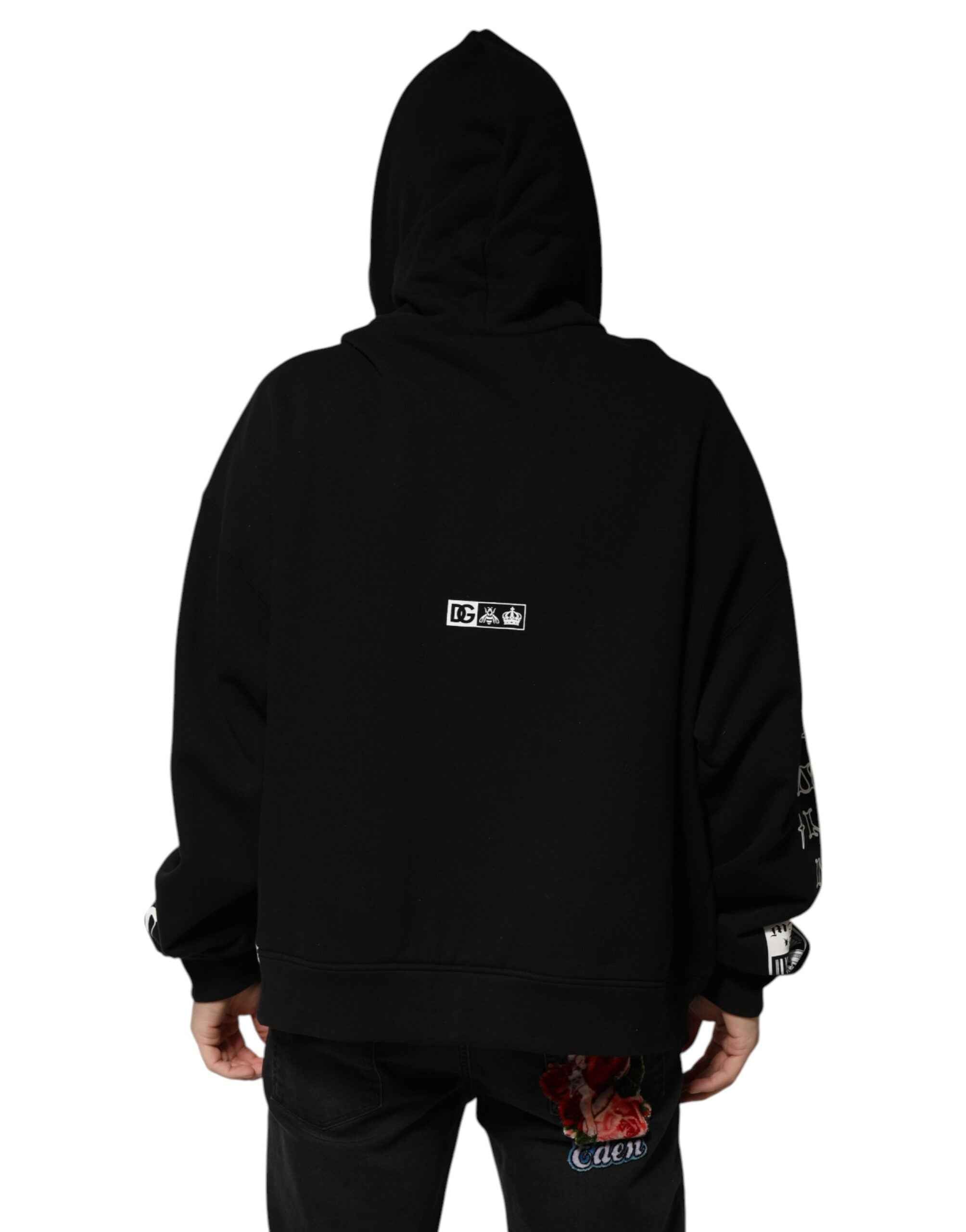 Dolce & Gabbana Black Cotton DG Milano Logo Print Hoodie Sweater