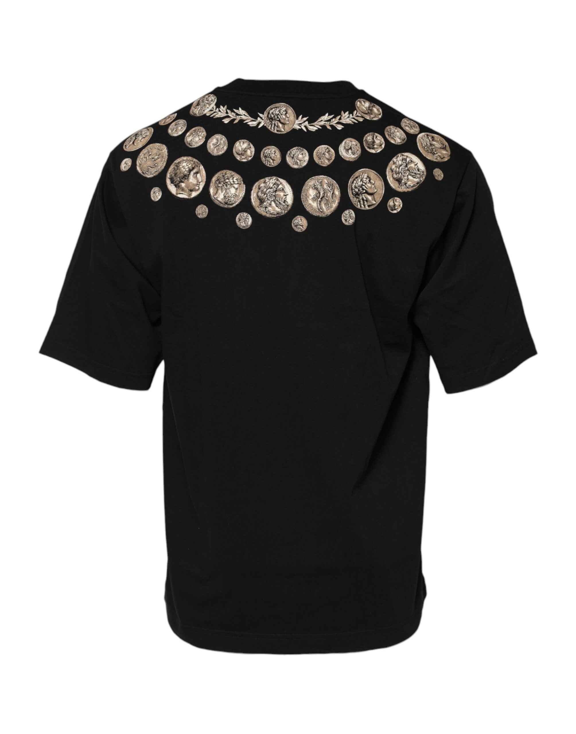 Dolce & Gabbana Black Coin Print Cotton Crew Neck T-shirt
