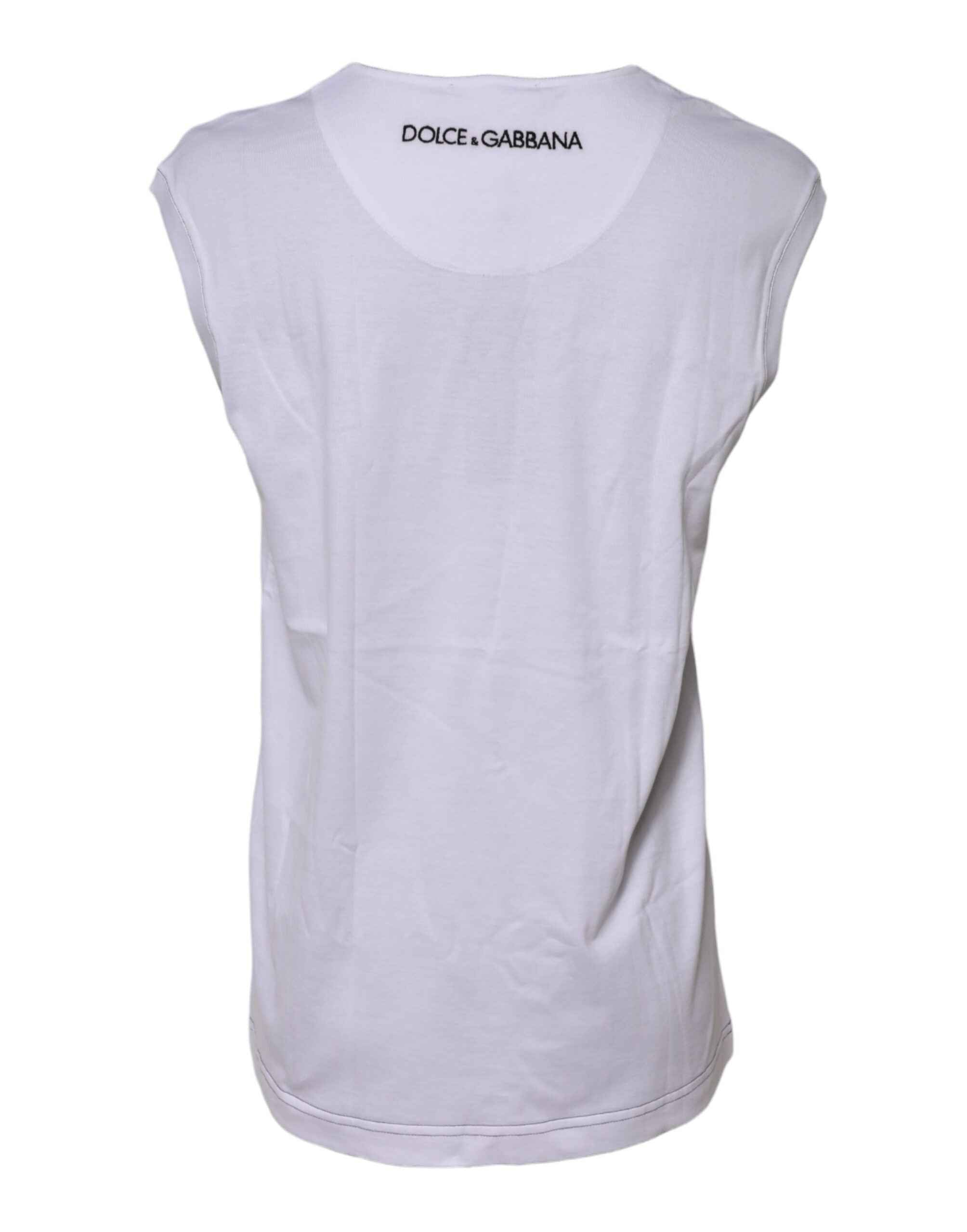 Dolce & Gabbana White Cotton Sleeveless Printed Tank T-shirt