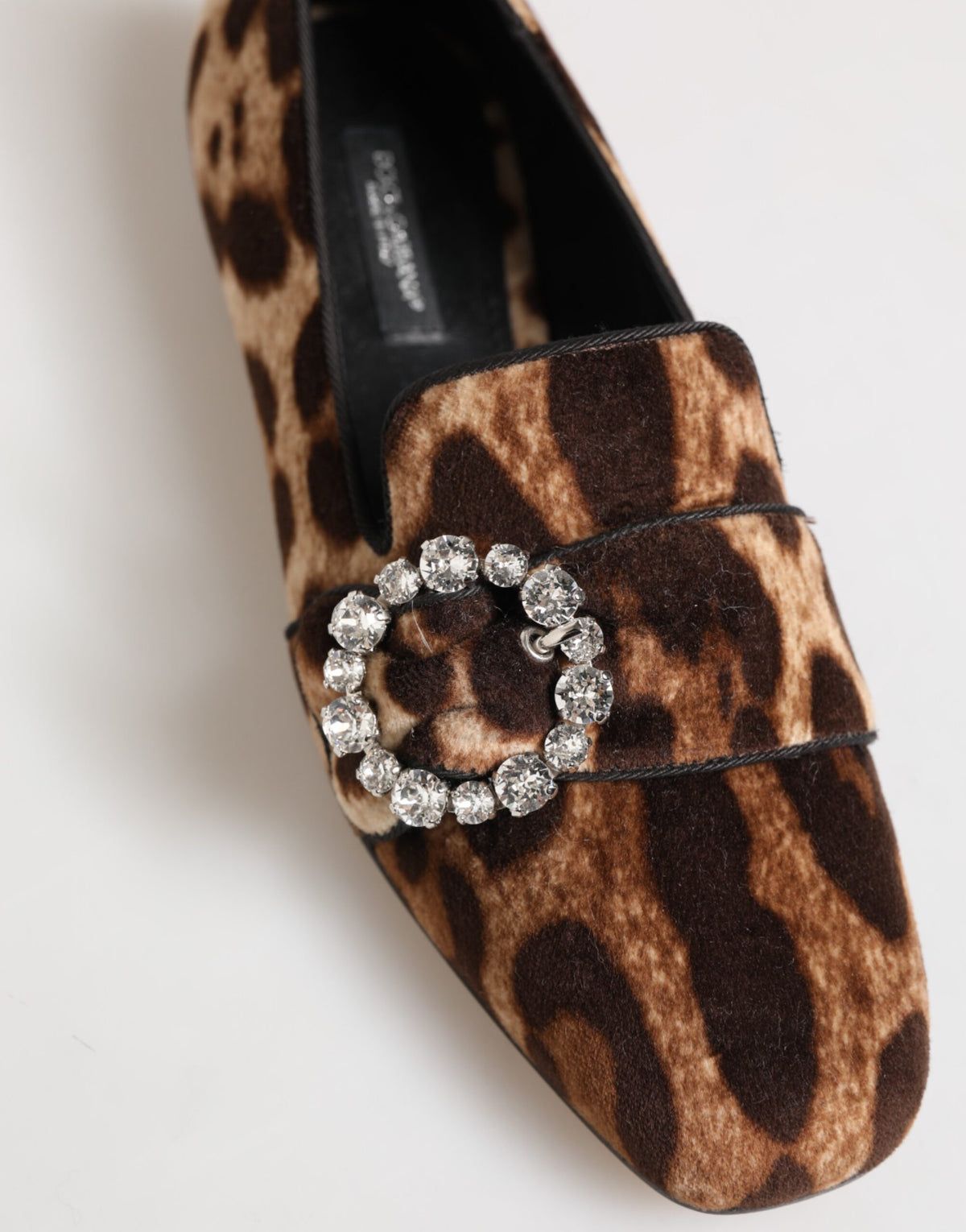 Dolce & Gabbana Brown Leopard Print Crystals Loafers Flats Shoes