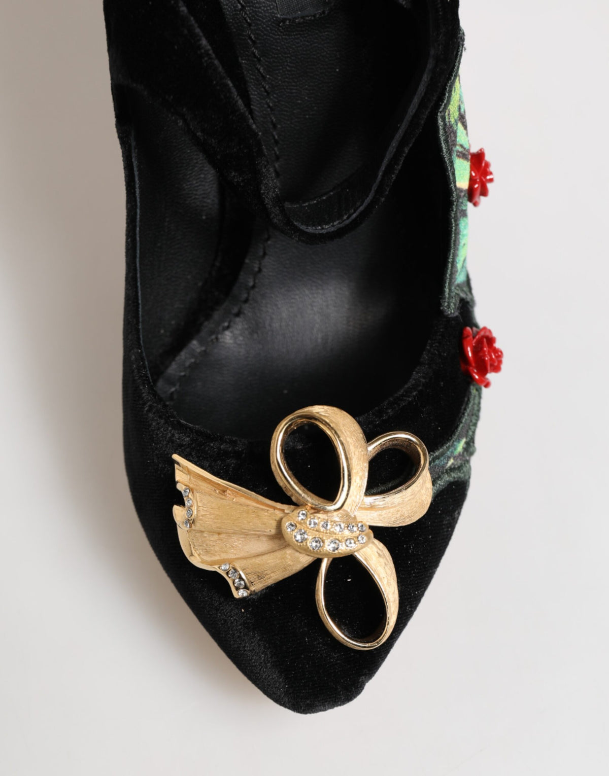 Dolce & Gabbana Black Roses Crystal Brooch Mary Jane Shoes