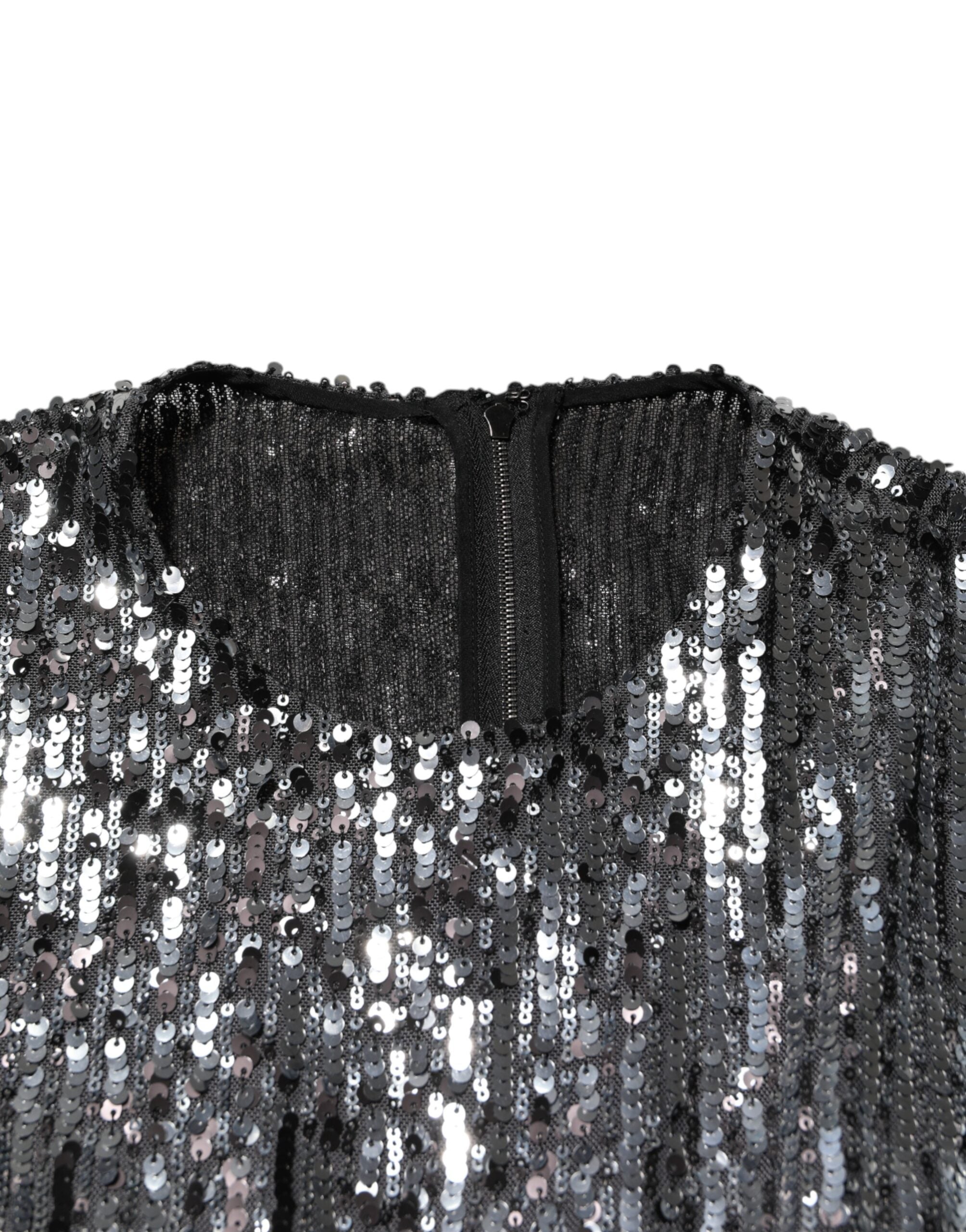 Dolce & Gabbana Black Sequined Long Sleeves Midi A-line Dress