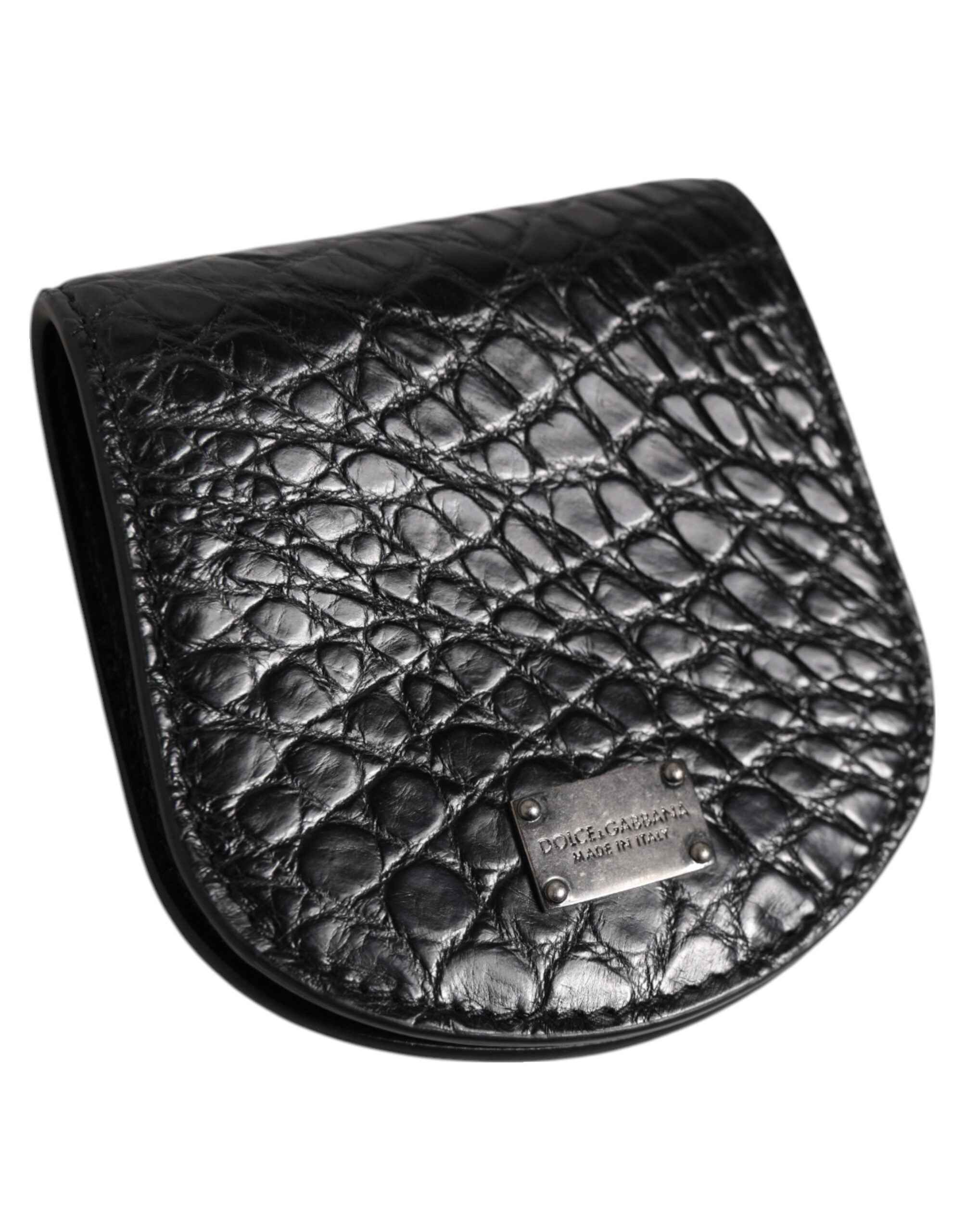 Dolce & Gabbana Black Exotic Skin Coin Condom Case Holder Pocket Wallet